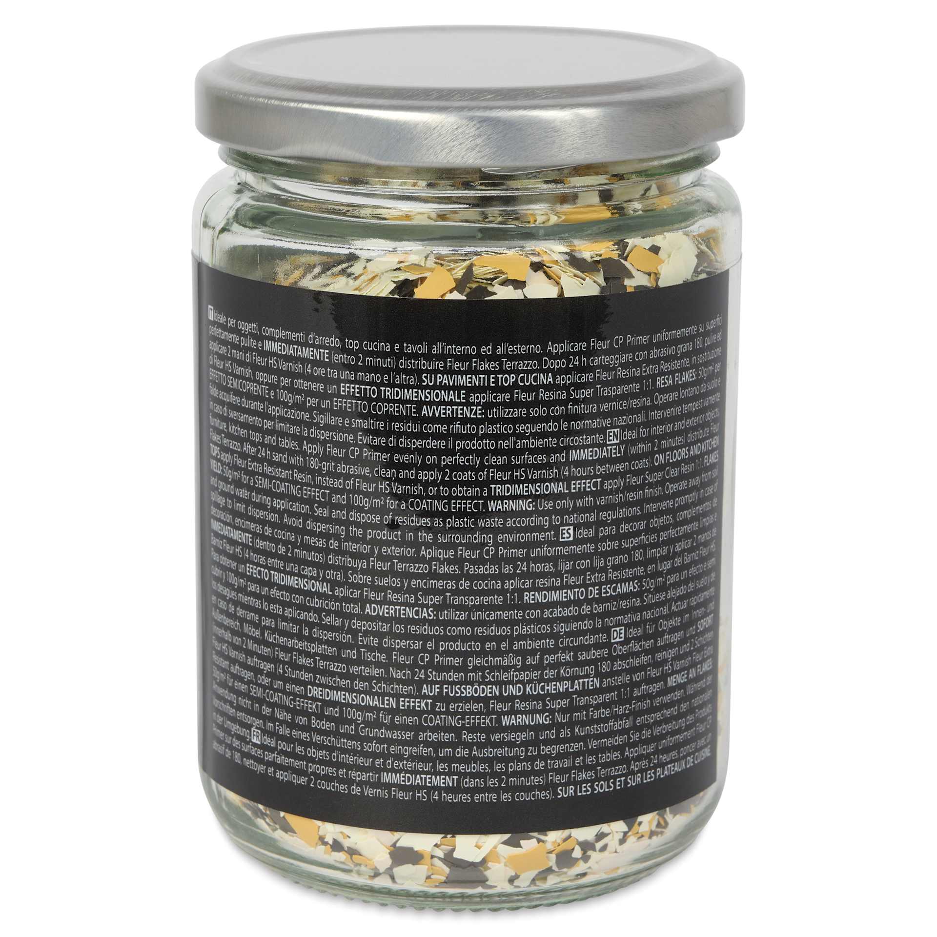 Fleur Terrazzo Effect Flakes - Tiger Eye, 200 g back of jar