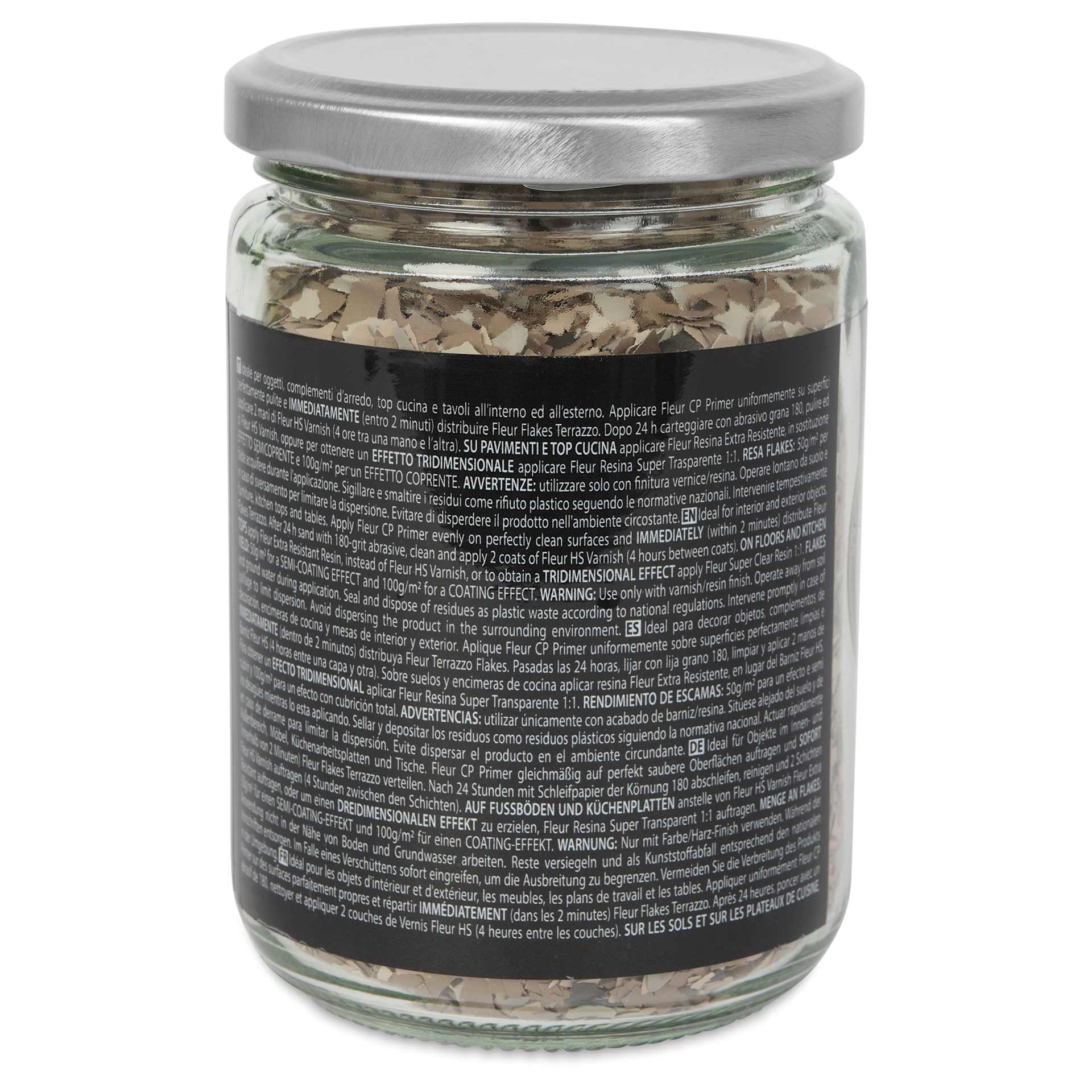 Fleur Terrazzo Effect Flakes - Bronzite Brown, 200 g back of jar