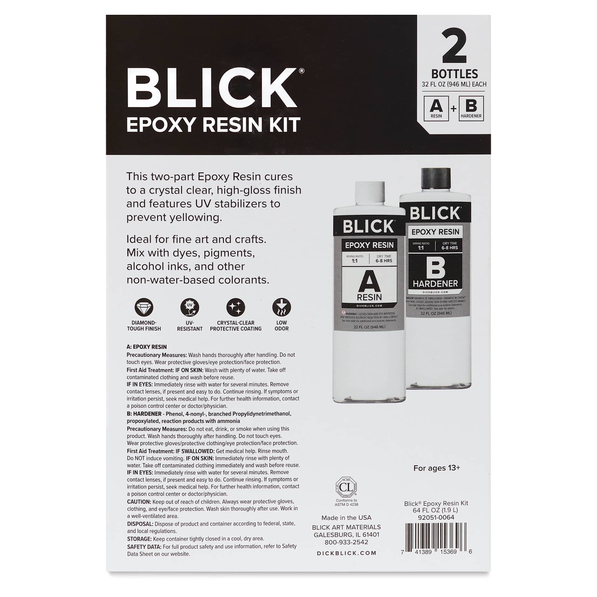 Back of package for Blick Epoxy Resin Kit - 64 oz 