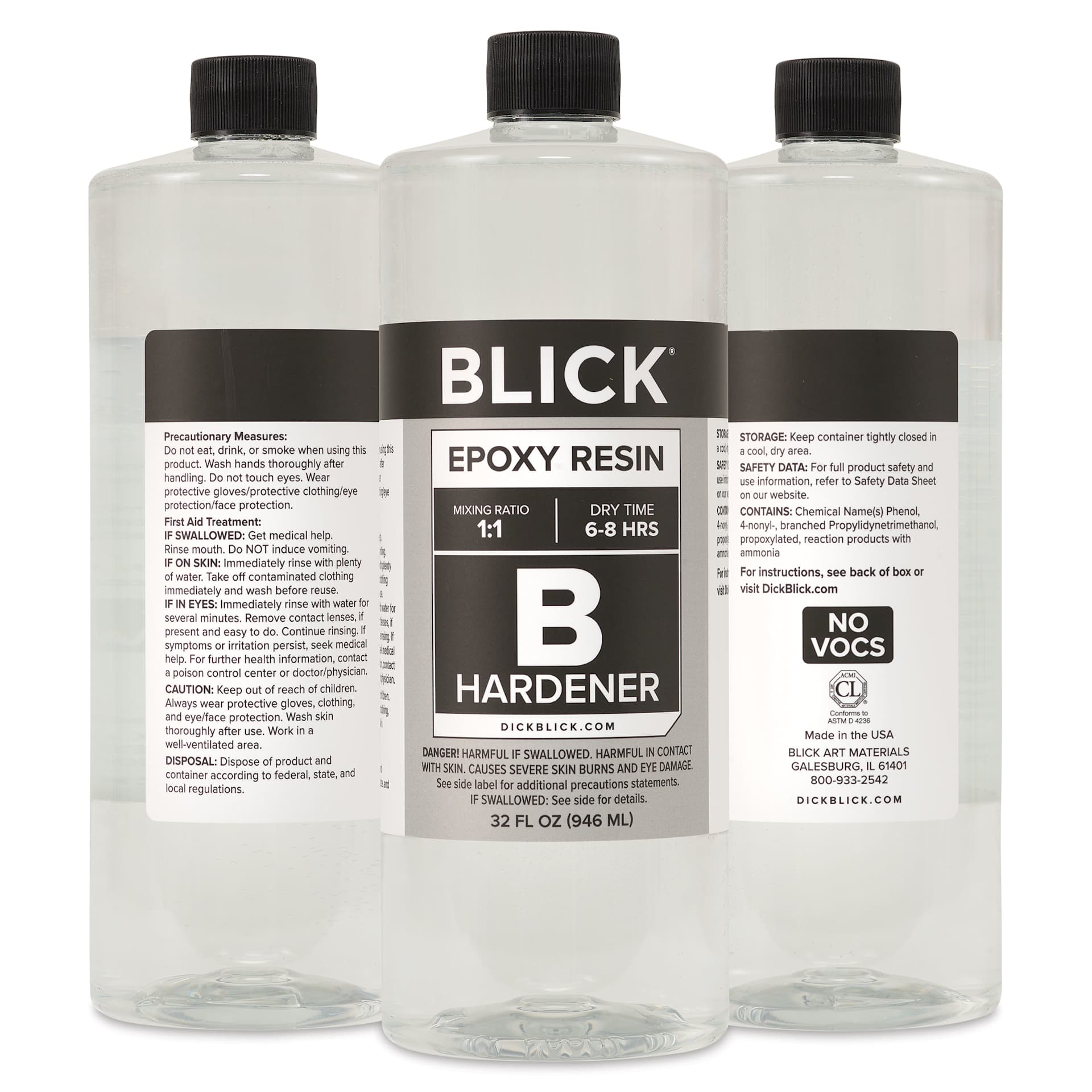 Front, side, and back of Part B of Blick Epoxy Resin Kit - 64 oz