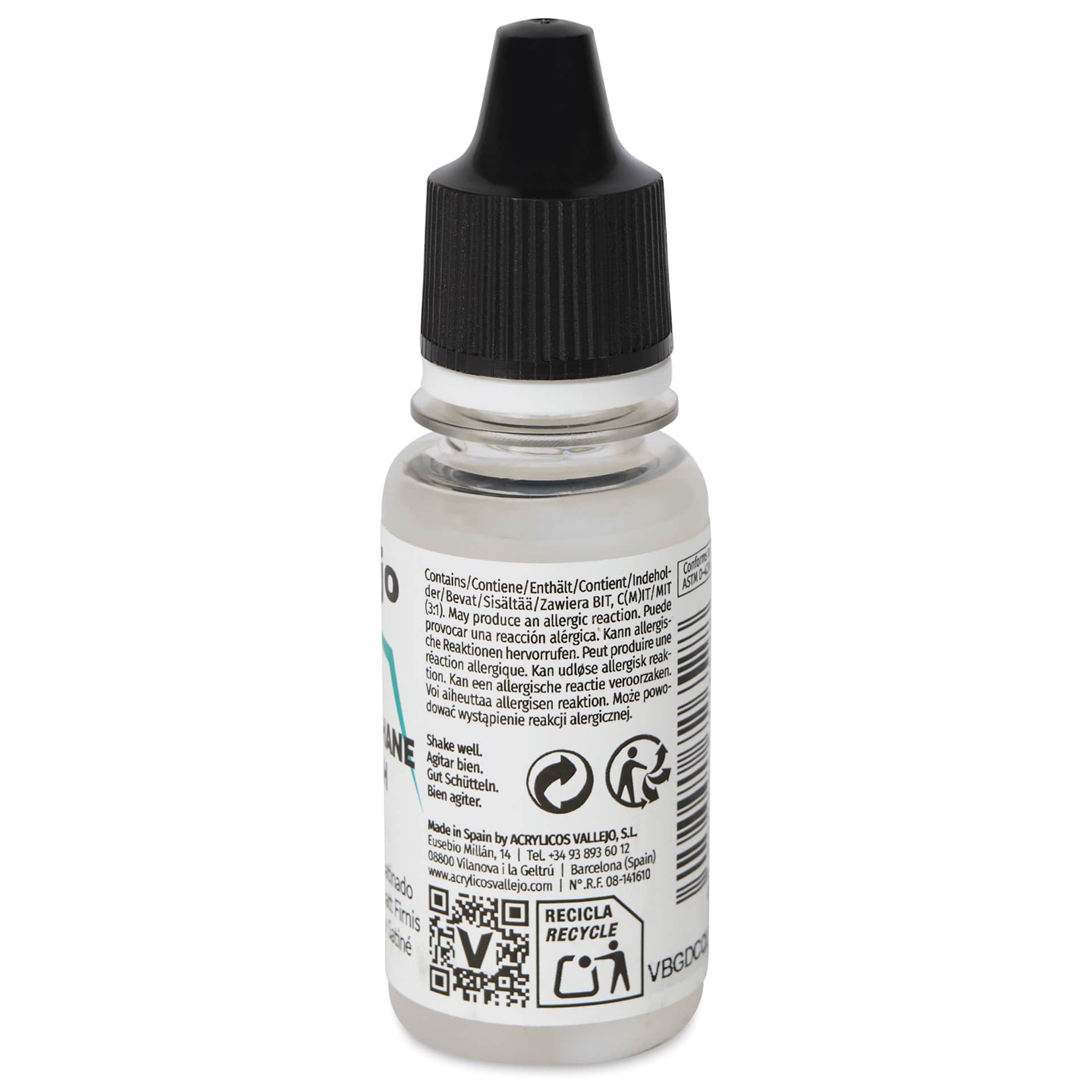 Vallejo Polyurethane Varnish - Satin, 18 ml - side of bottle