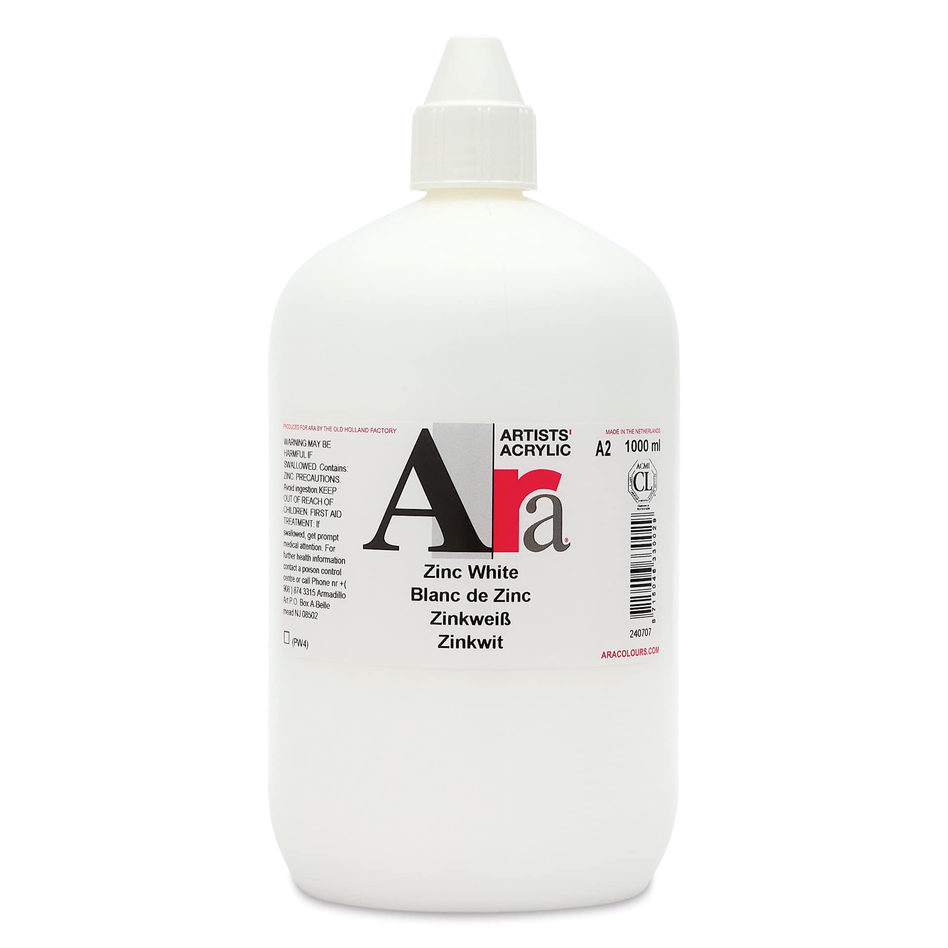 Ara Artists’ Acrylic Paint - Zinc White, 1000 ml bottle