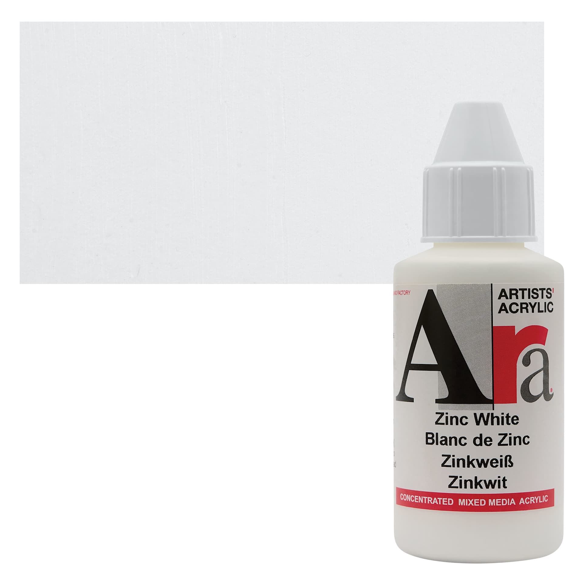 Ara Artists’ Acrylic Paint - Zinc White, 100 ml bottle and swatch