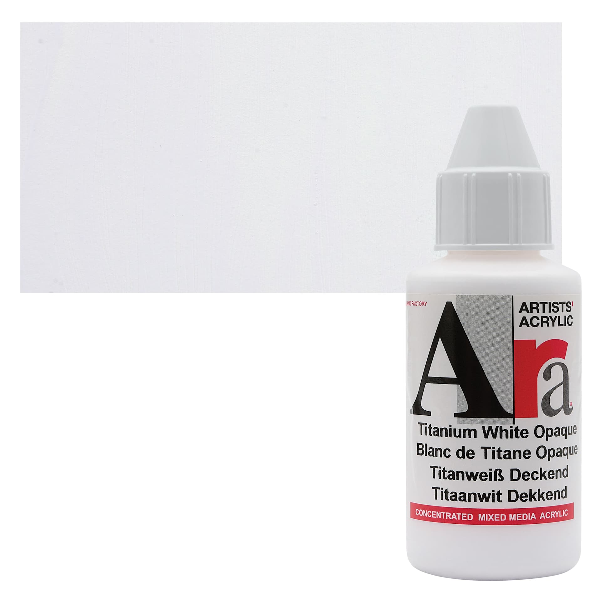 Ara Artists’ Acrylic Paint - Opaque Titanium White, 100 ml bottle and swatch