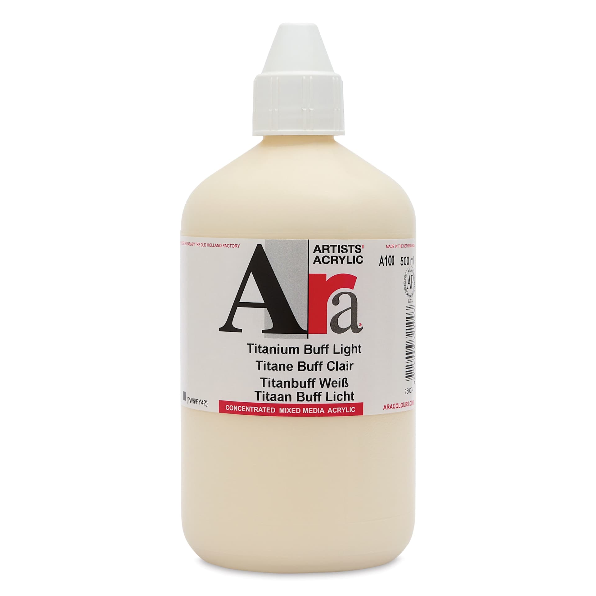 Ara Artists’ Acrylic Paint - Titanium Buff Light, 500 ml bottle