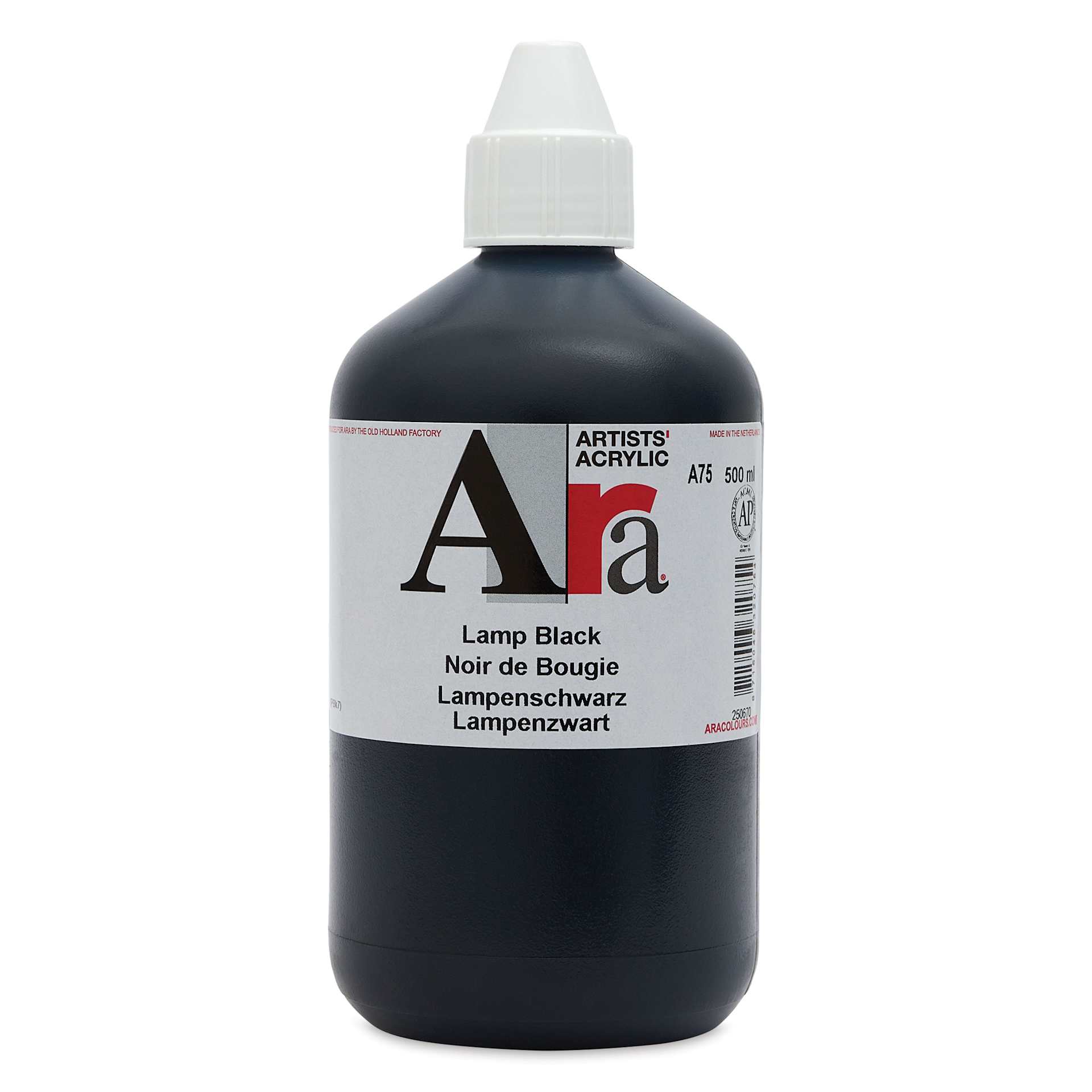Ara Artists’ Acrylic Paint - Lamp Black, 500 ml