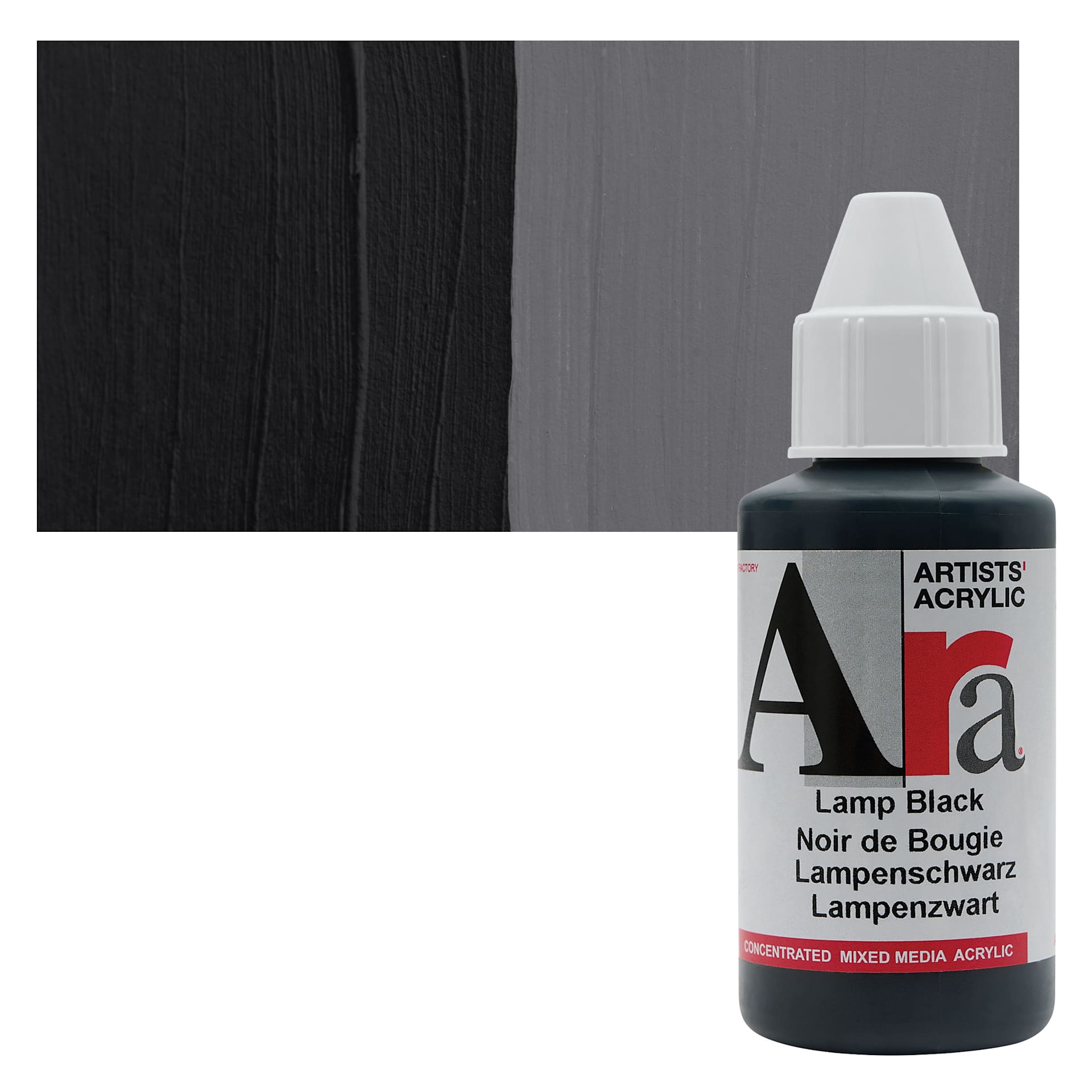Ara Artists’ Acrylic Paint - Lamp Black, 100 ml bottle and swatch