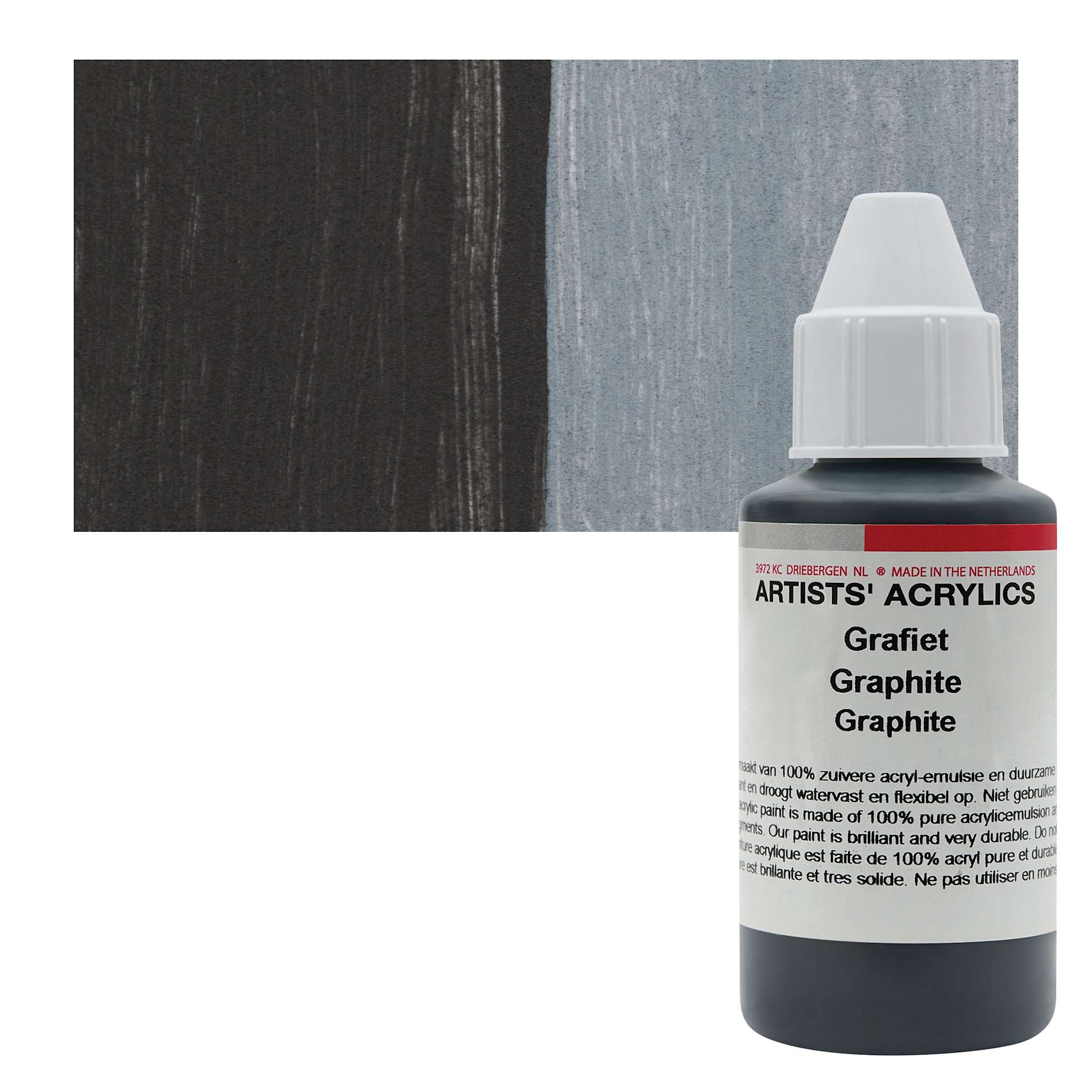 Ara Artists’ Acrylic Paint - Graphite, 100 ml bottle and swatch