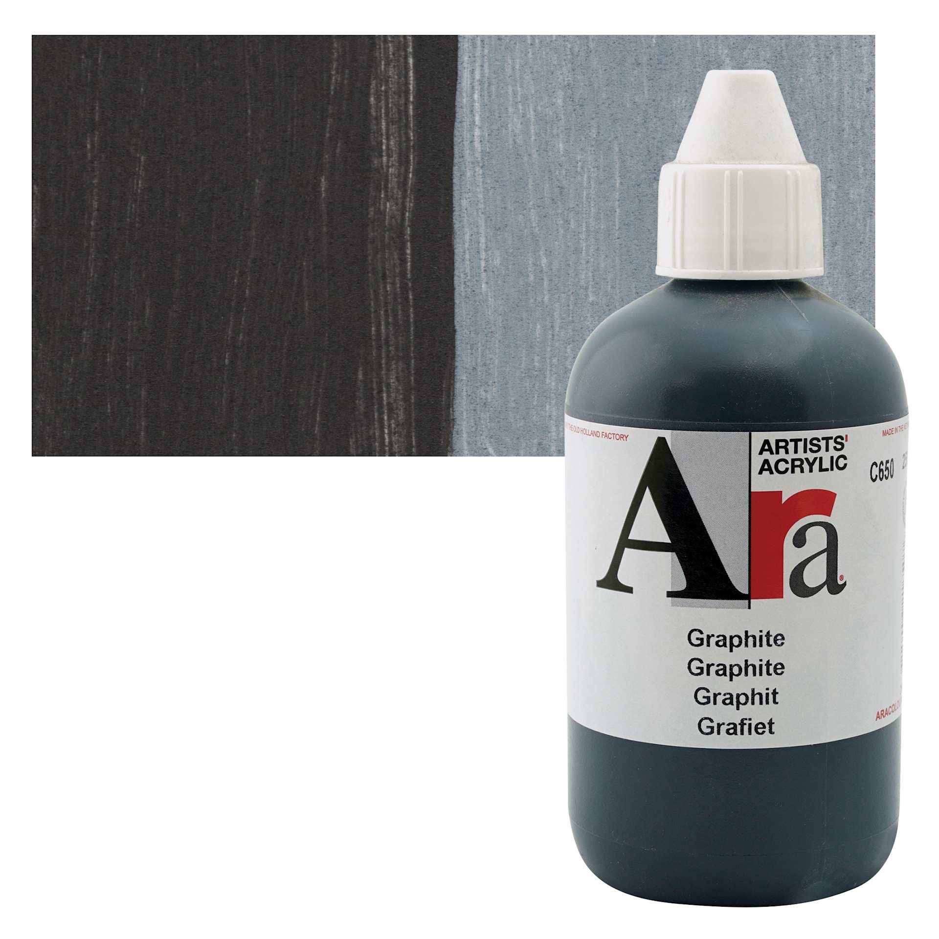 Ara Artists’ Acrylic Paint - Graphite, 250 ml bottle and swatch