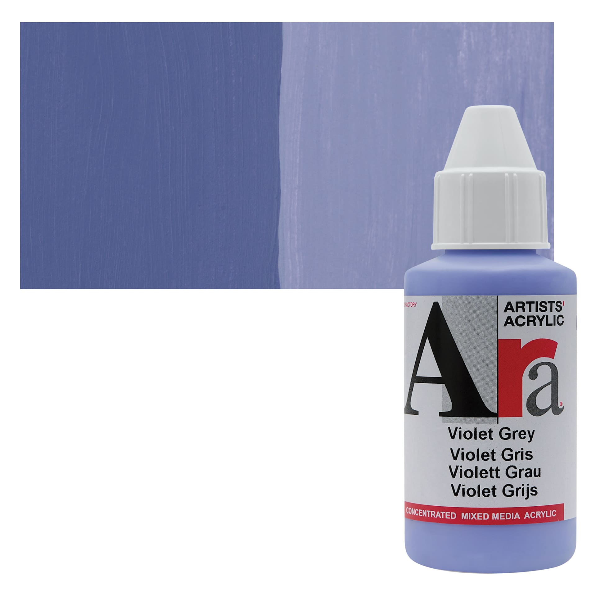 Ara Artists’ Acrylic Paint - Violet Grey, 100 ml bottle and swatch