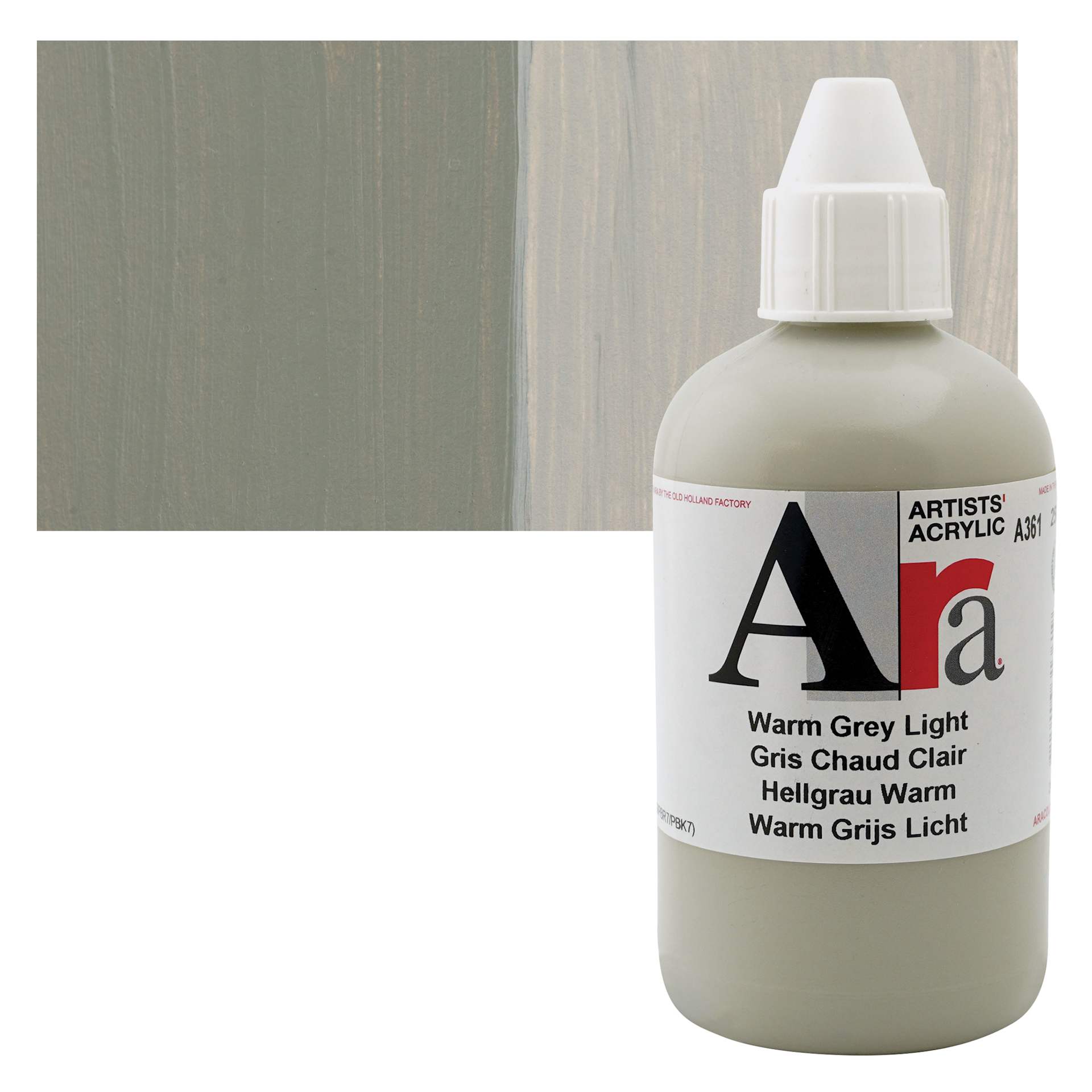 Ara Artists’ Acrylic Paint - Warm Grey Light, 250 ml bottle and swatch