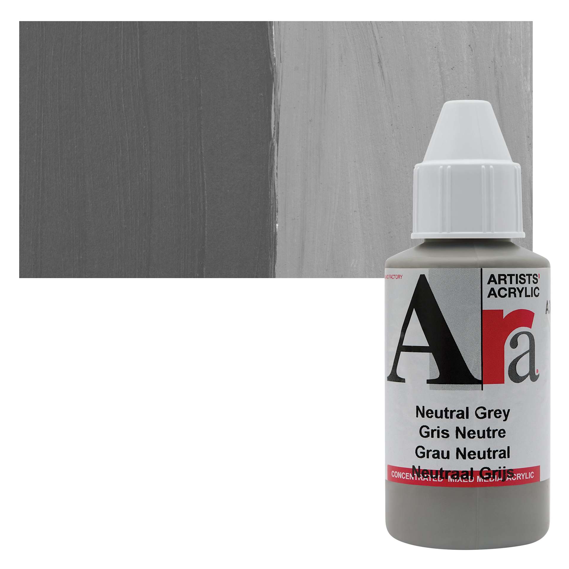 Ara Artists’ Acrylic Paint - Neutral Grey, 100 ml bottle and swatch