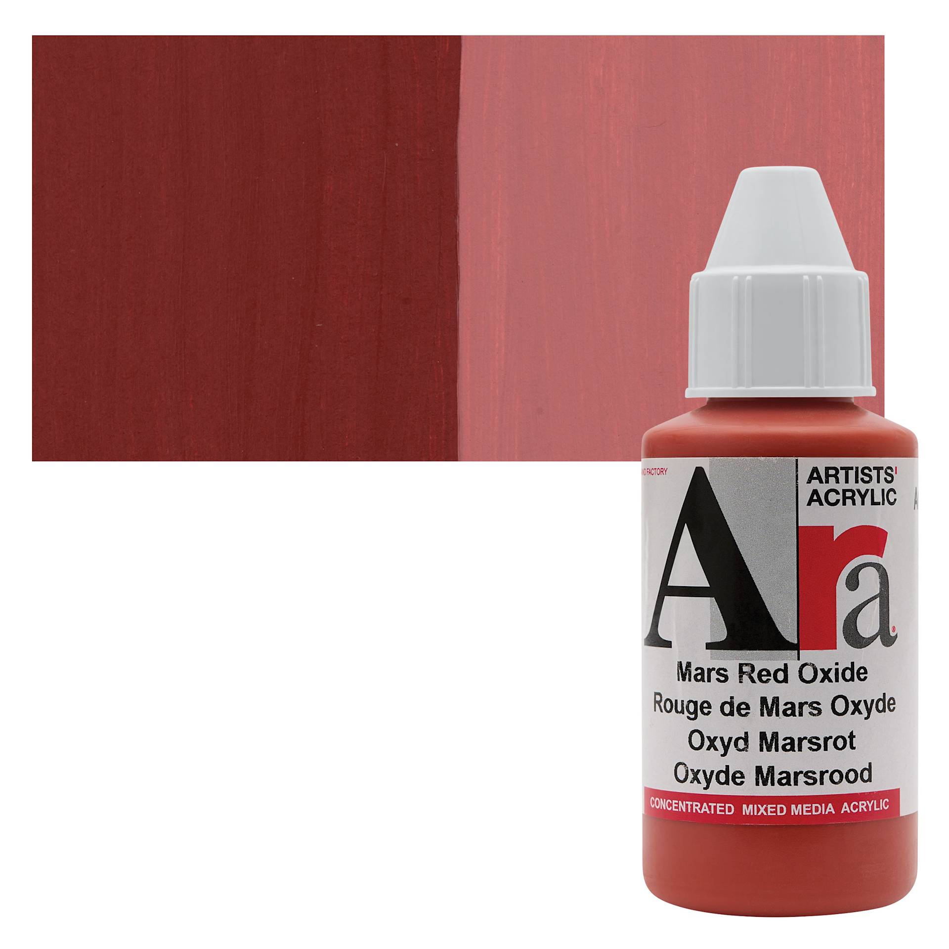 Ara Artists’ Acrylic Paint - Mars Red Oxide, 100 ml bottle and swatch