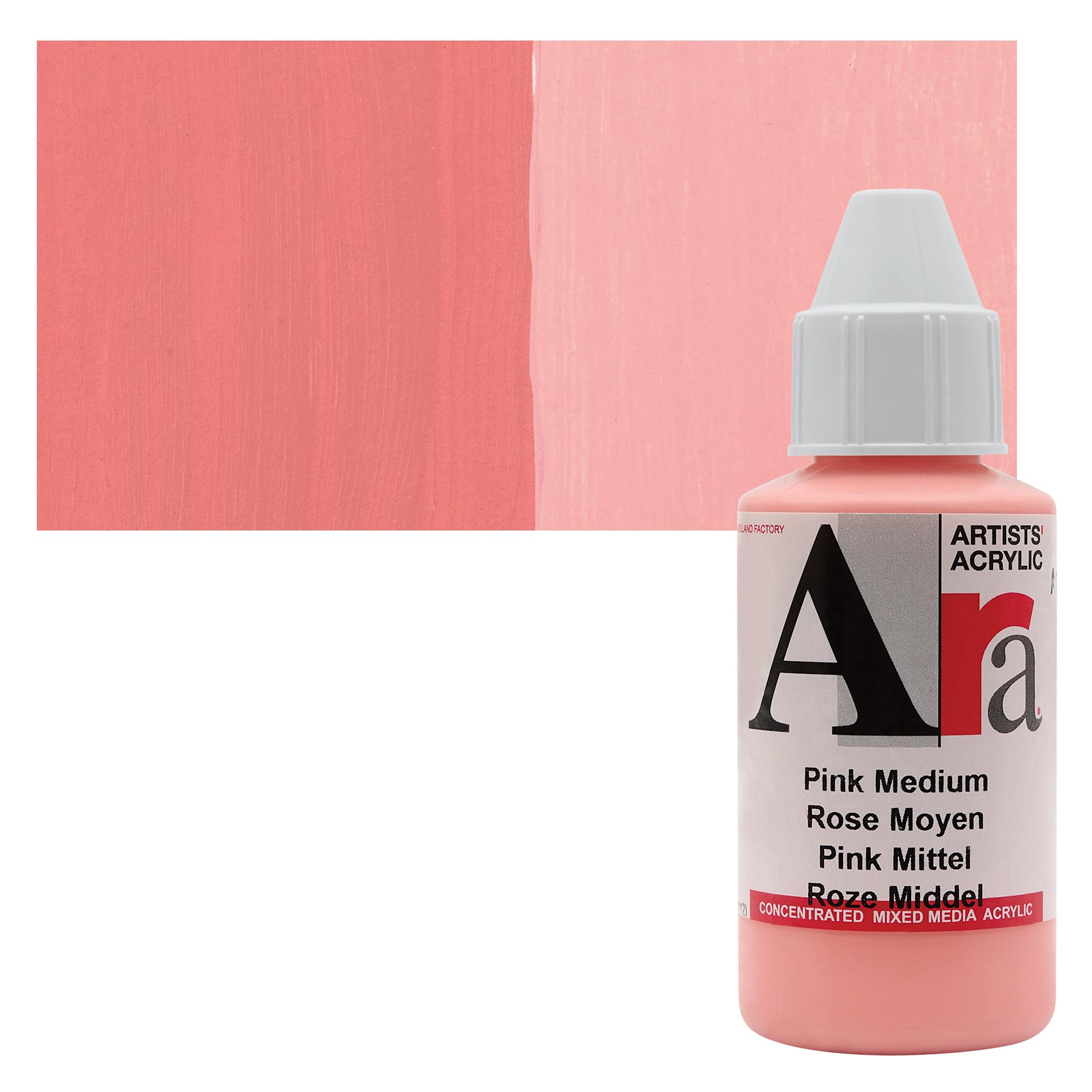 Ara Artists’ Acrylic Paint - Pink Medium, 100 ml bottle and swatch