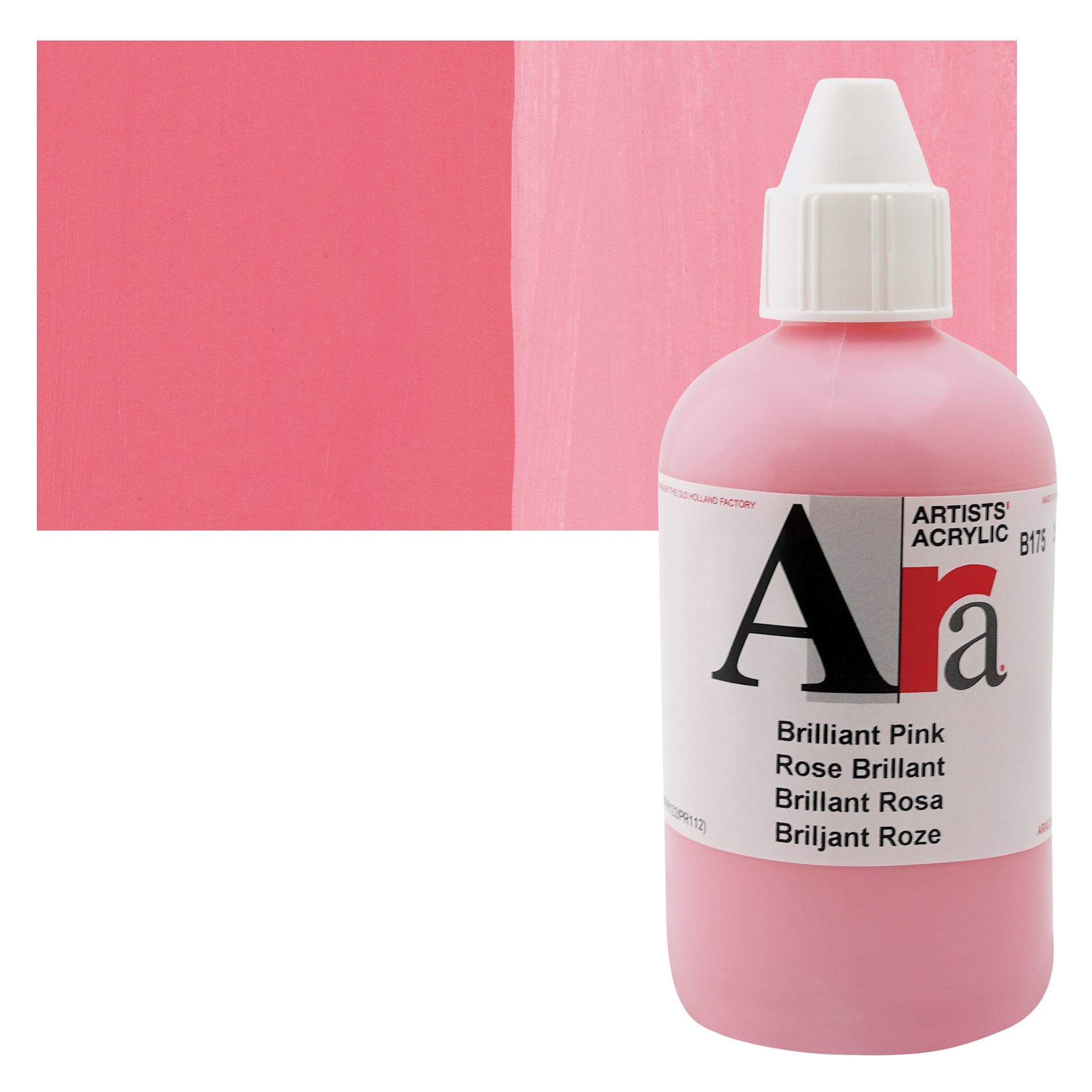 Ara Artists’ Acrylic Paint - Brilliant Pink, 250 ml bottle and swatch