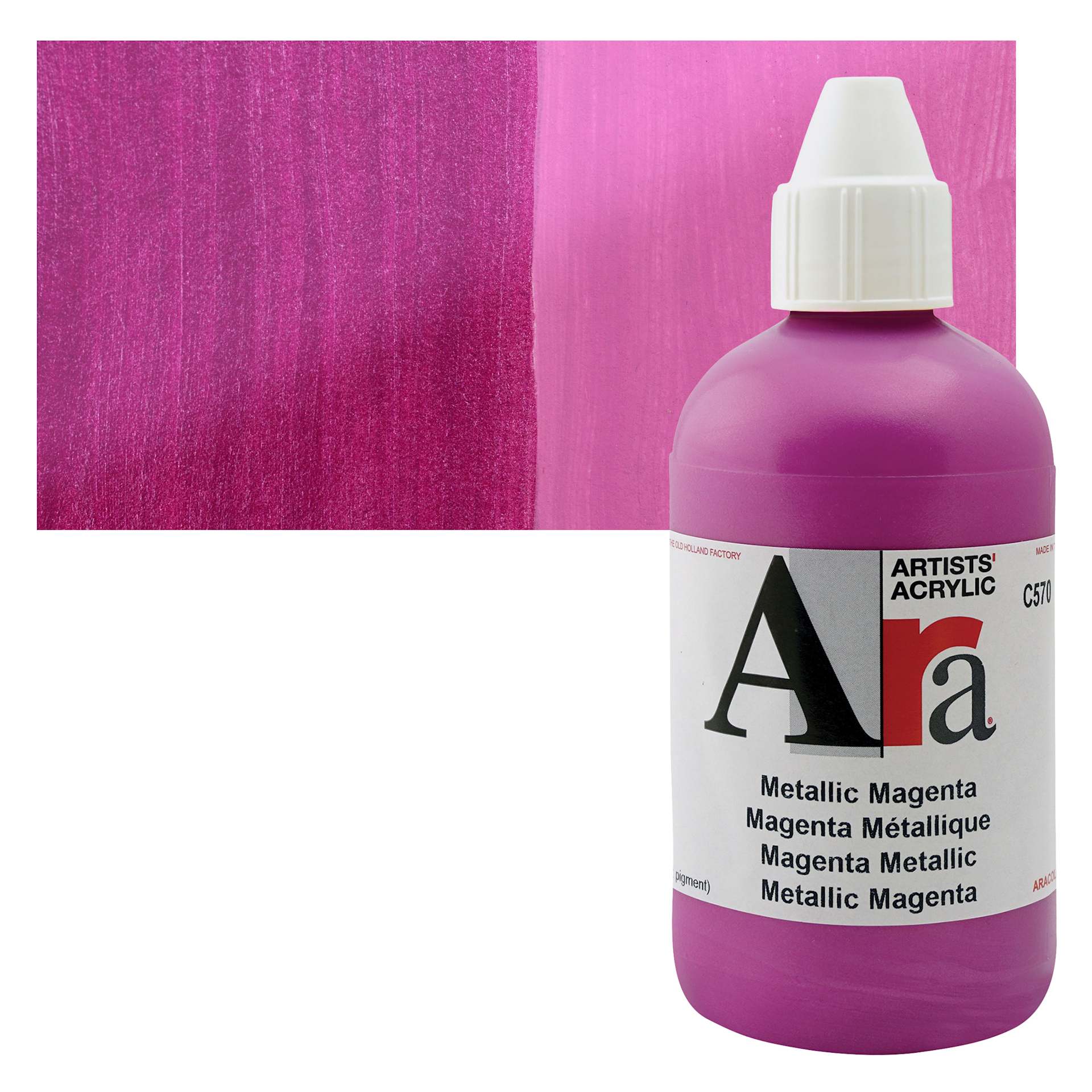 Ara Artists’ Acrylic Paint - Metallic Magenta, 250 ml bottle and swatch
