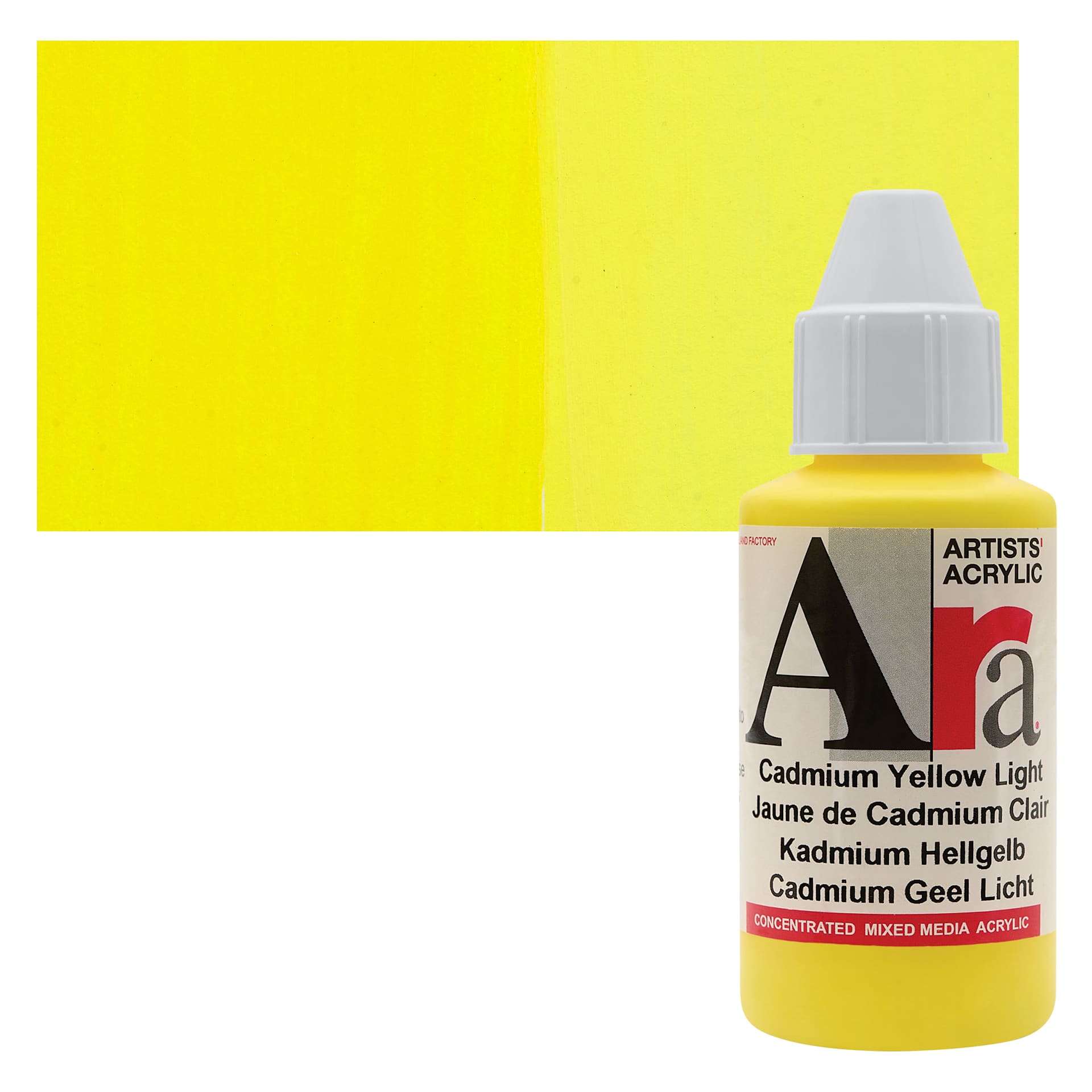 Ara Artists’ Acrylic Paint - Cadmium Yellow Light, 100 ml bottle and swatch