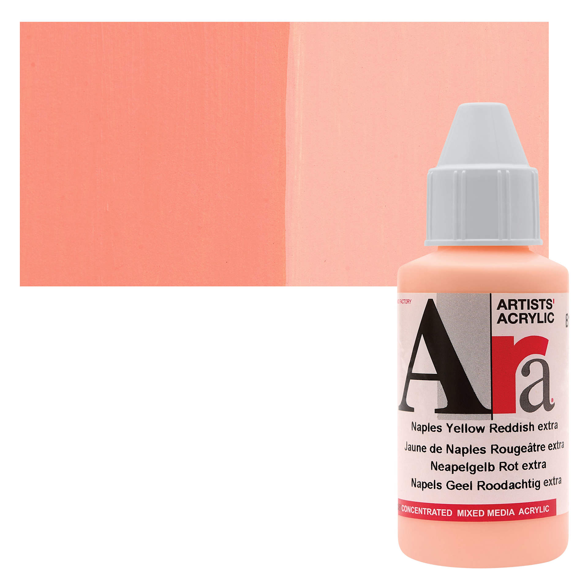 Ara Artists’ Acrylic Paint - Naples Yellow Reddish Extra, 100 ml bottle and swatch