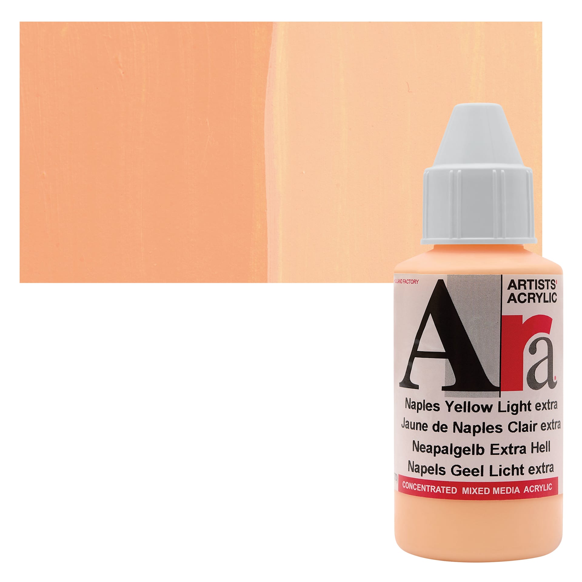 Ara Artists’ Acrylic Paint - Naples Yellow Light Extra, 100 ml bottle and swatch