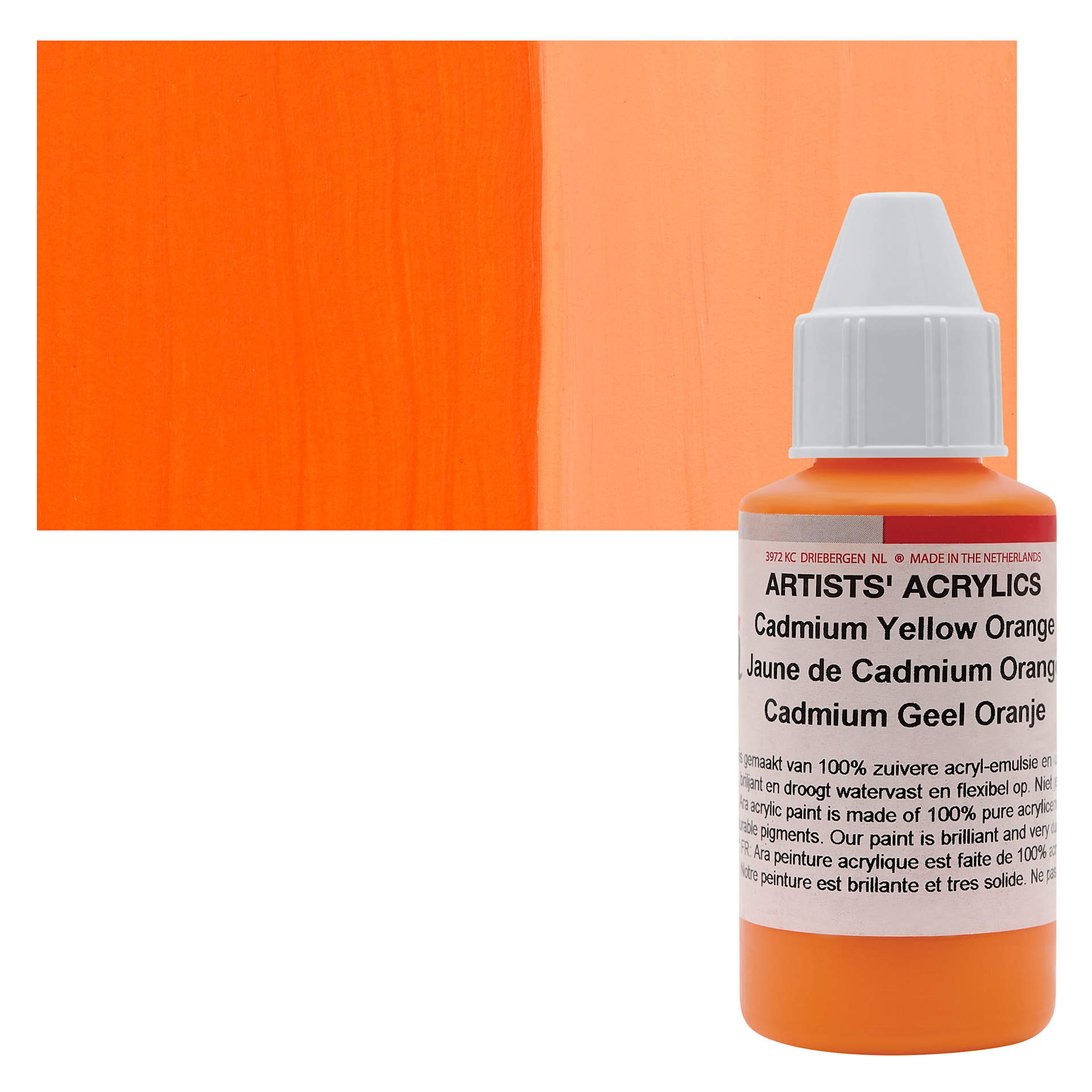 Ara Artists’ Acrylic Paint - Cadmium Yellow Orange, 100 ml bottle and swatch