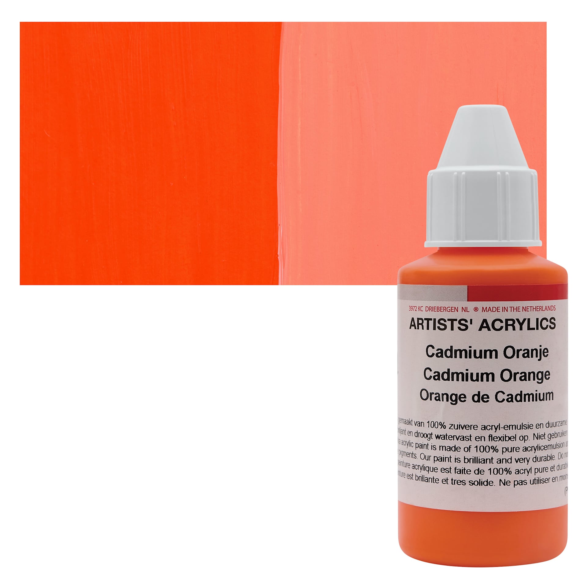Ara Artists’ Acrylic Paint - Cadmium Orange, 100 ml bottle and swatch