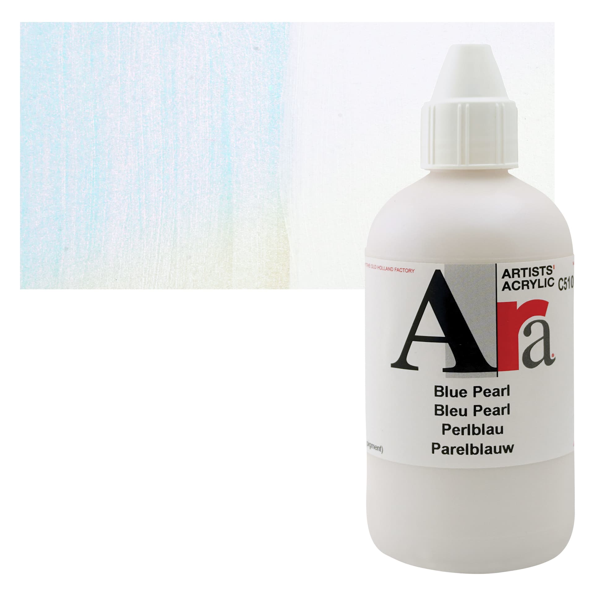 Ara Artists’ Acrylic Paint - Pearl Blue, 250 ml bottle and swatch