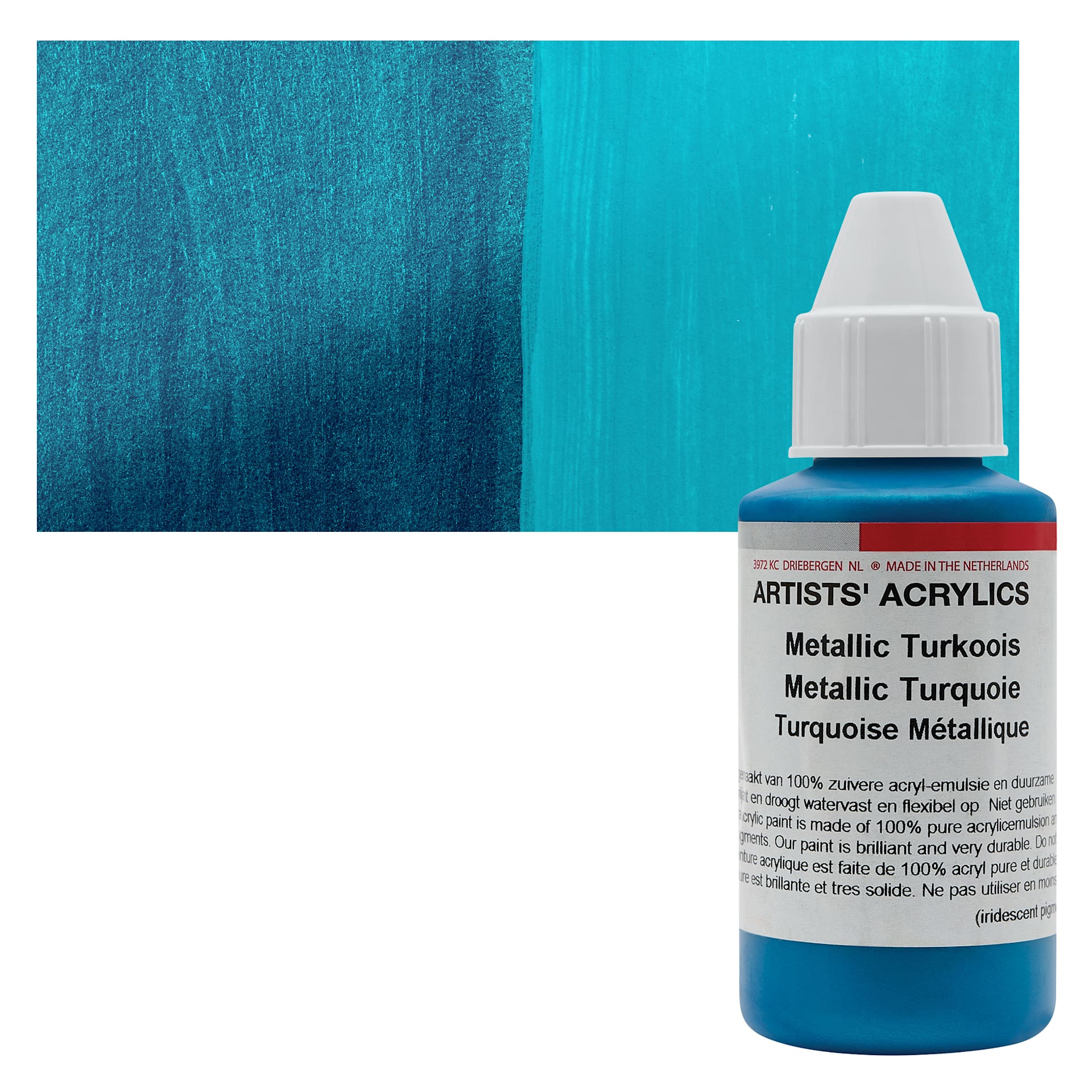 Ara Artists’ Acrylic Paint - Metallic Turquoise, 100 ml bottle and swatch