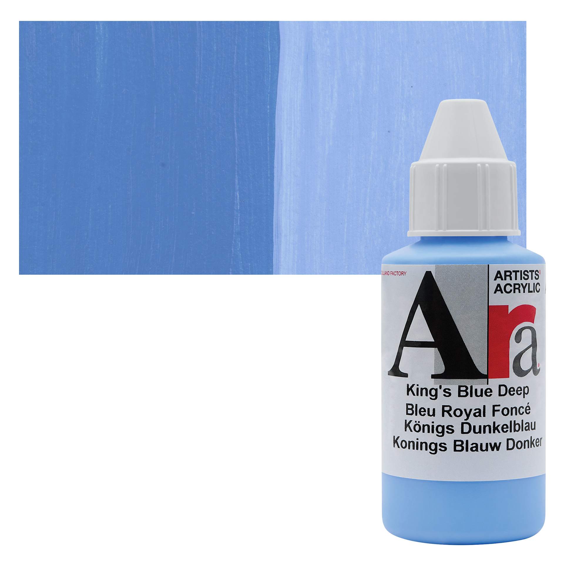 Ara Artists’ Acrylic Paint - Kings Blue Deep, 100 ml bottle and swatch
