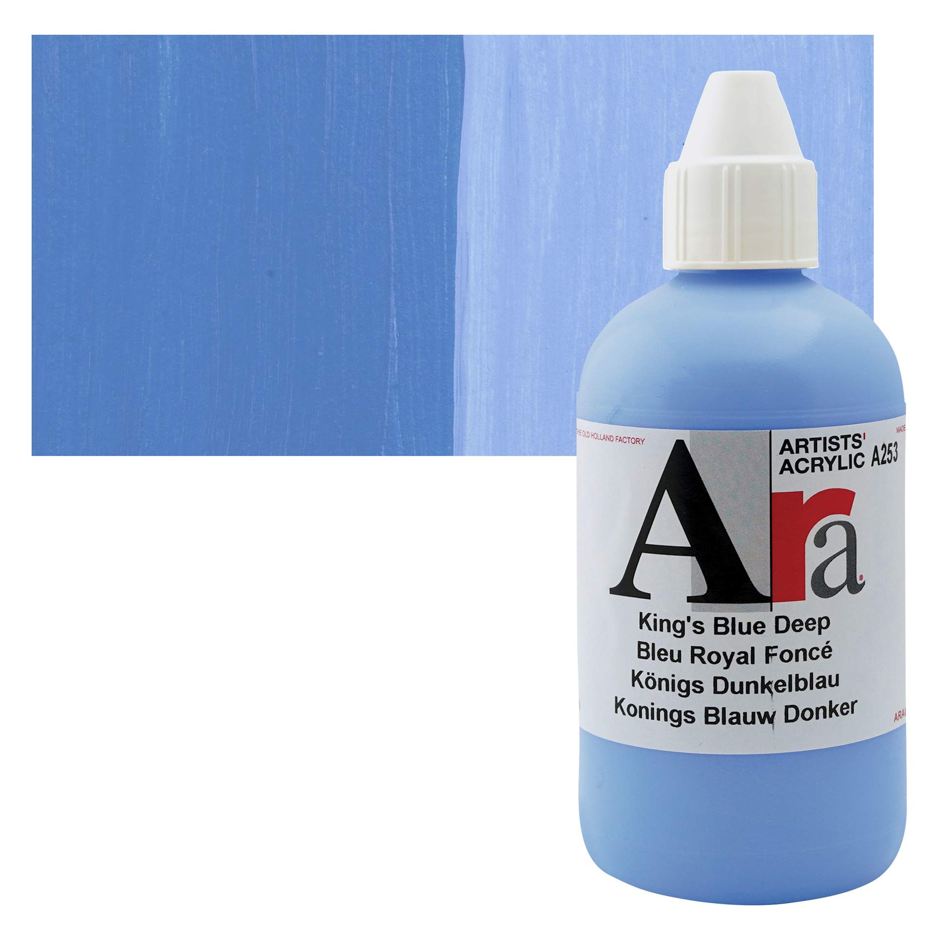Ara Artists’ Acrylic Paint - Kings Blue Deep, 250 ml bottle and swatch
