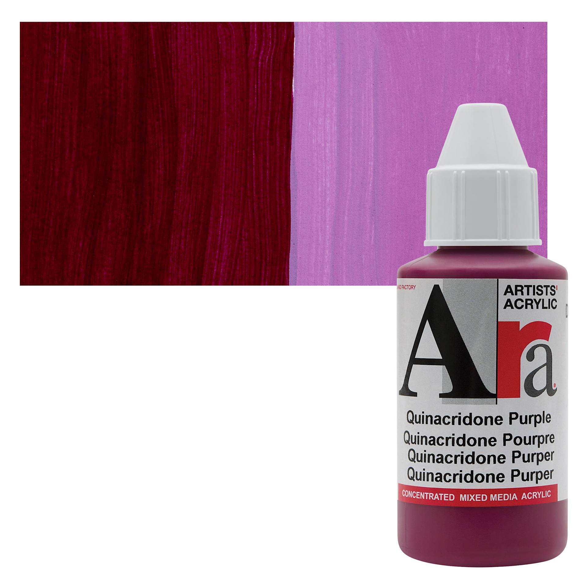 Ara Artists’ Acrylic Paint - Quinacridone Purple, 100 ml bottle and swatch