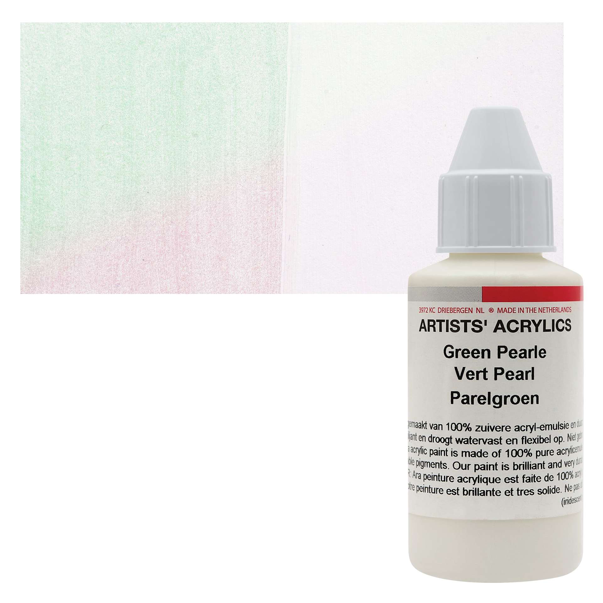Ara Artists’ Acrylic Paint - Pearl Green, 100 ml bottle and swatch