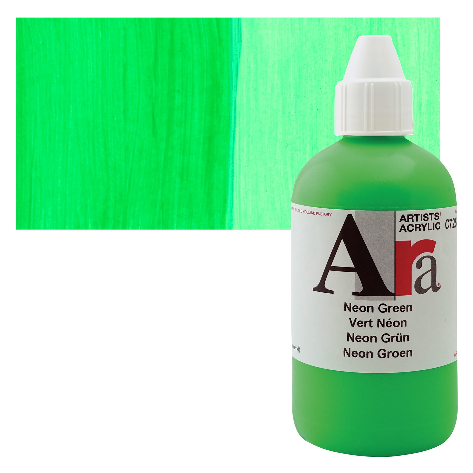 Ara Artists’ Acrylic Paint - Neon Green, 250 ml bottle and swatch