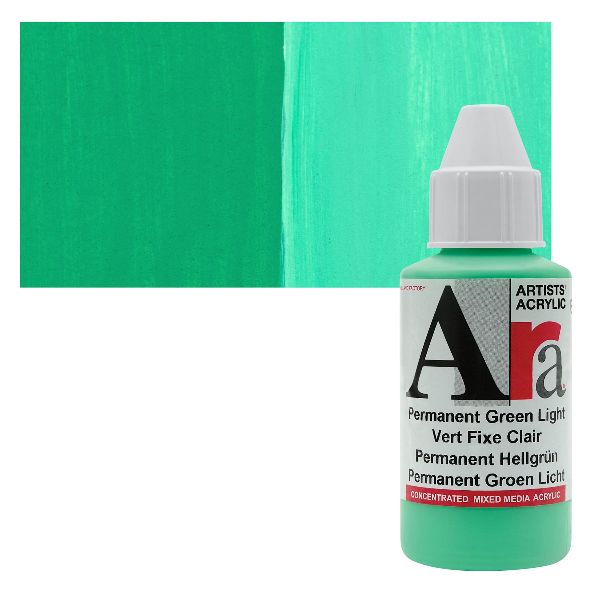 Ara Artists’ Acrylic Paint - Permanent Green Light, 100 ml bottle and swatch