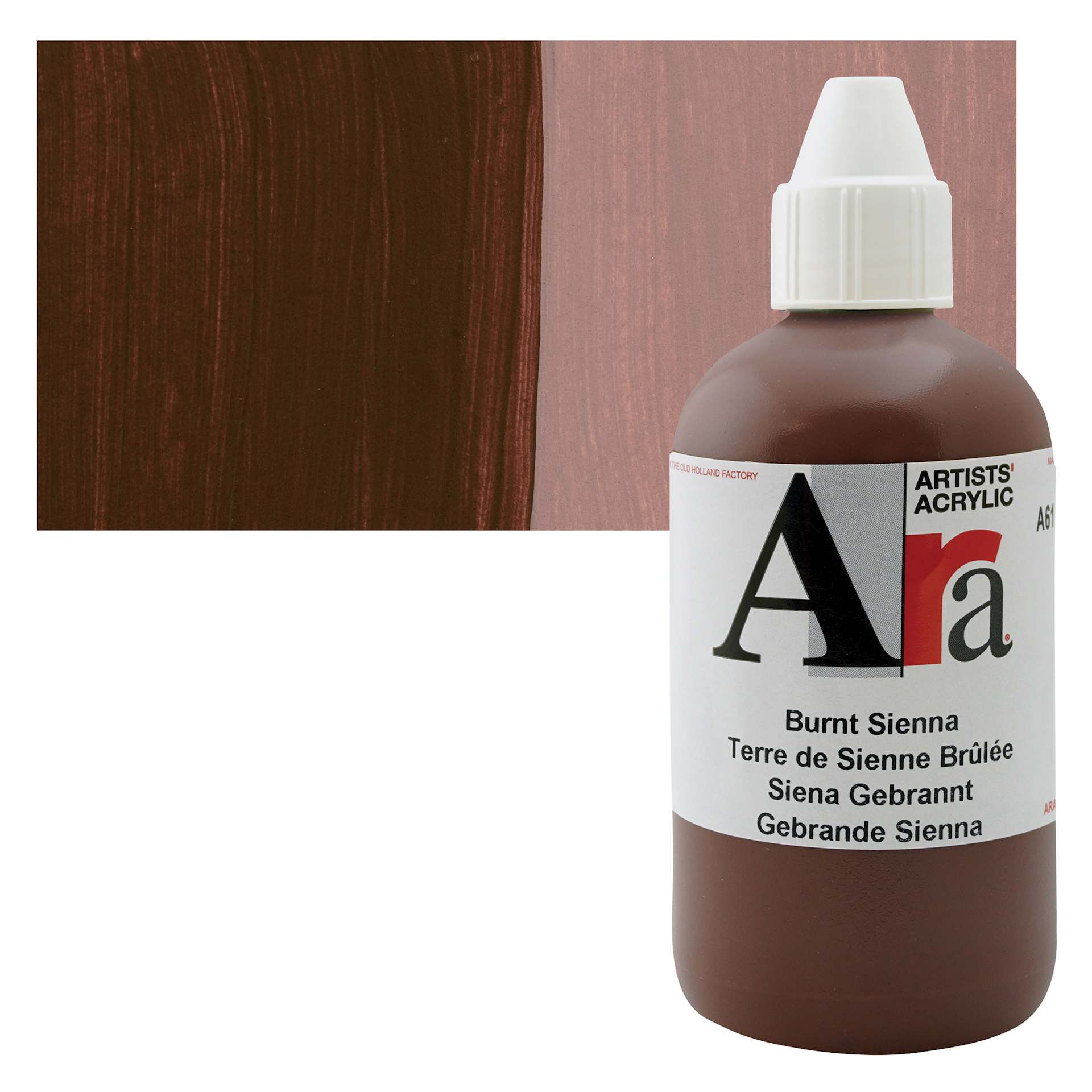 Ara Artists’ Acrylic Paint - Burnt Sienna, 250 ml bottle and swatch