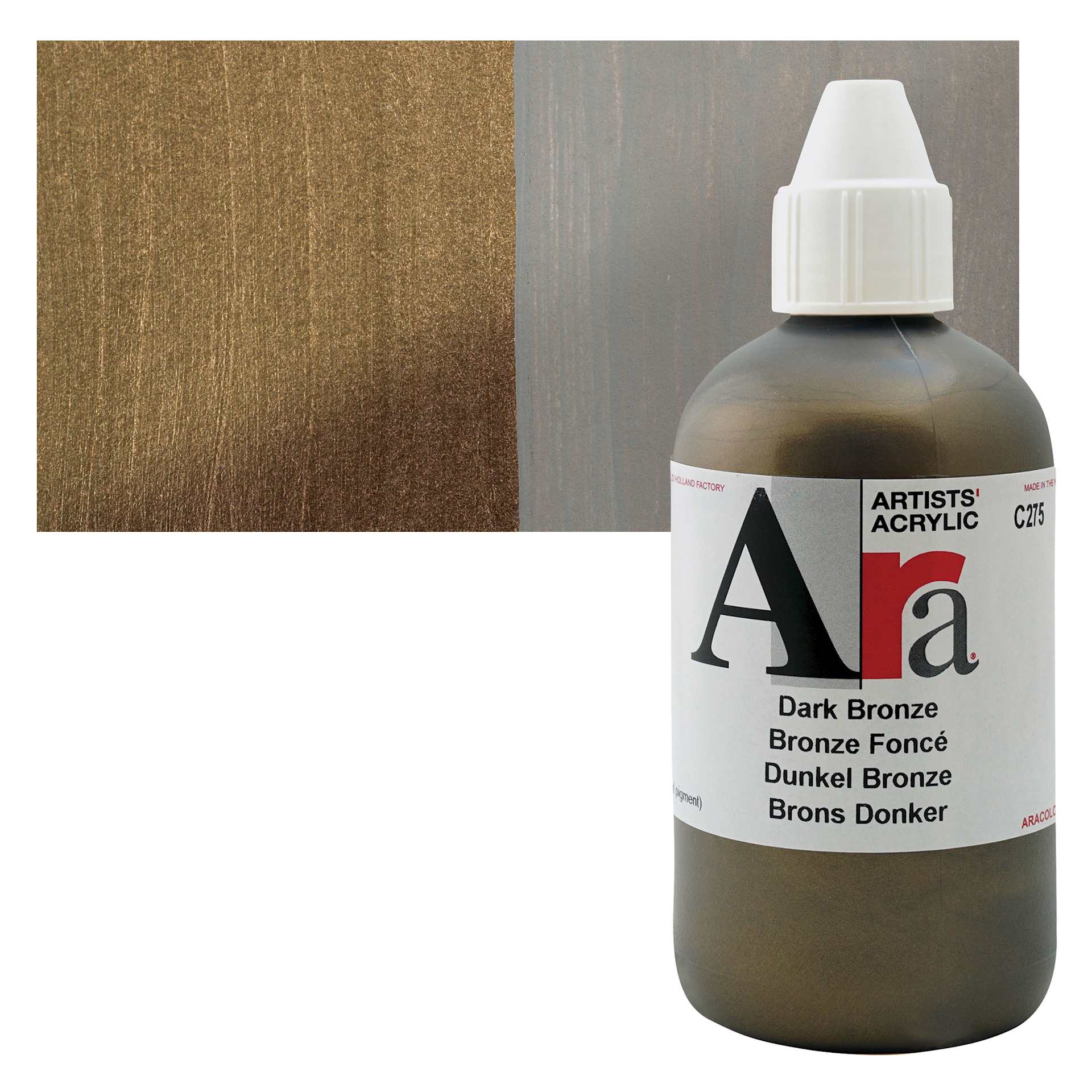 Ara Artists’ Acrylic Paint - Dark Bronze, 250 ml bottle and swatch