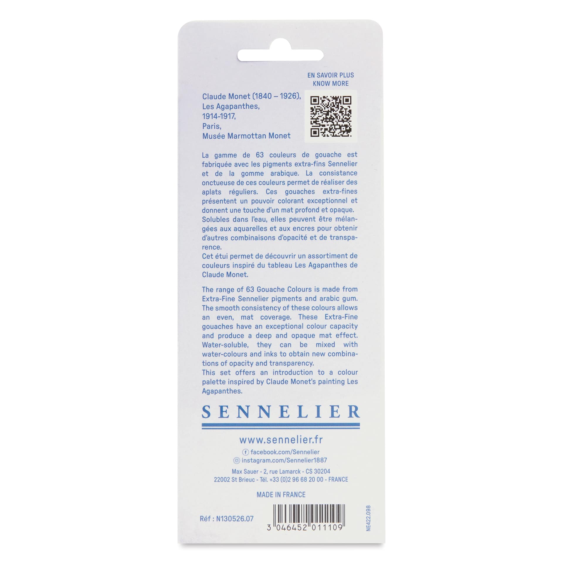 Sennelier Extra Fine Gouache - Set of 6, Claude Monet, 10 ml back of package