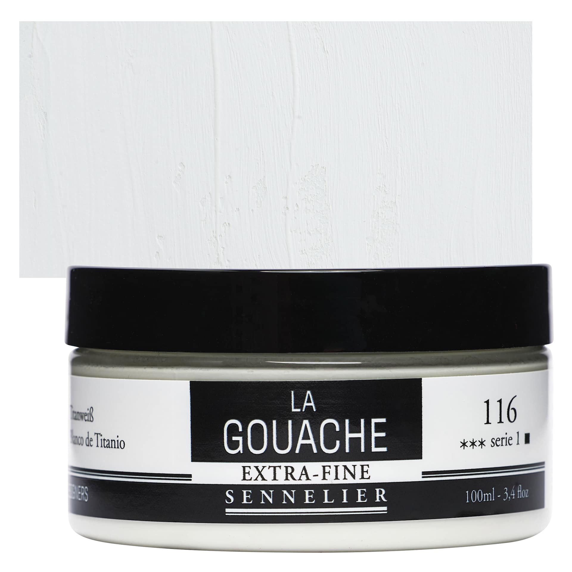 Sennelier Extra Fine Gouache - Titanium White, 100 ml Jar and swatch