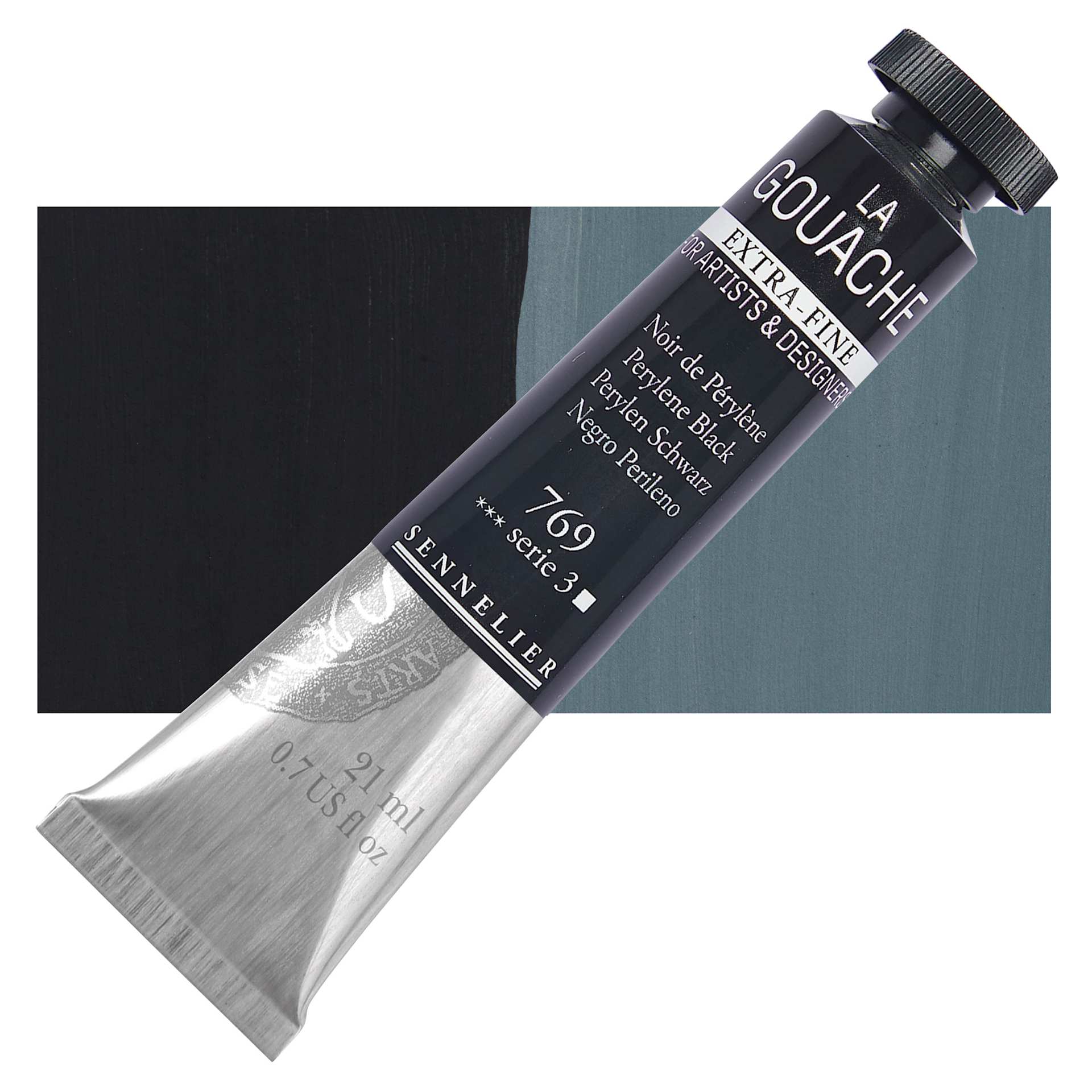 Sennelier Extra Fine Gouache - Perylene Black, 21 ml Tube and swatch