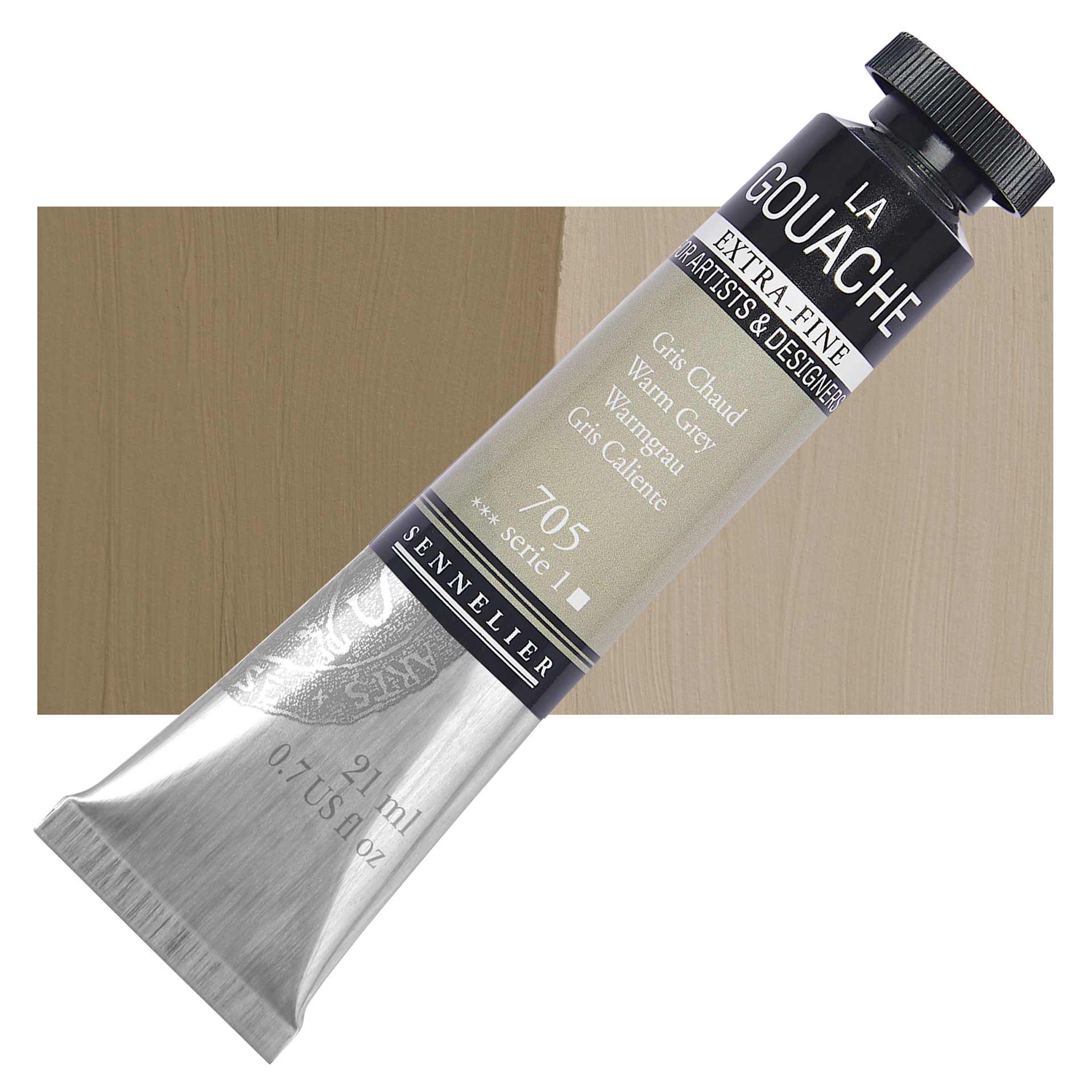 Sennelier Extra Fine Gouache - Warm Grey, 21 ml Tube and swatch