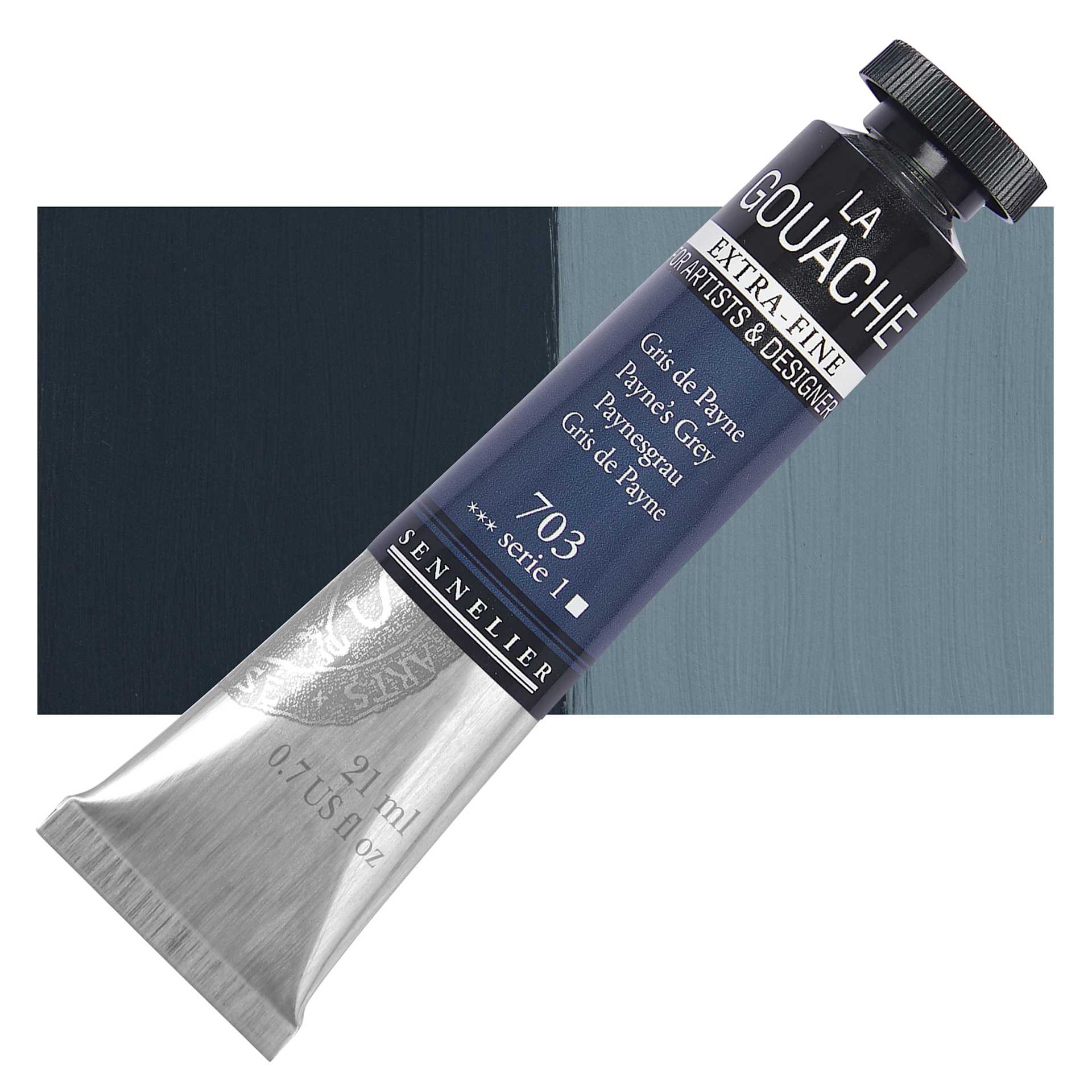 Sennelier Extra Fine Gouache - Payne’s Grey, 21 ml Tube and swatch