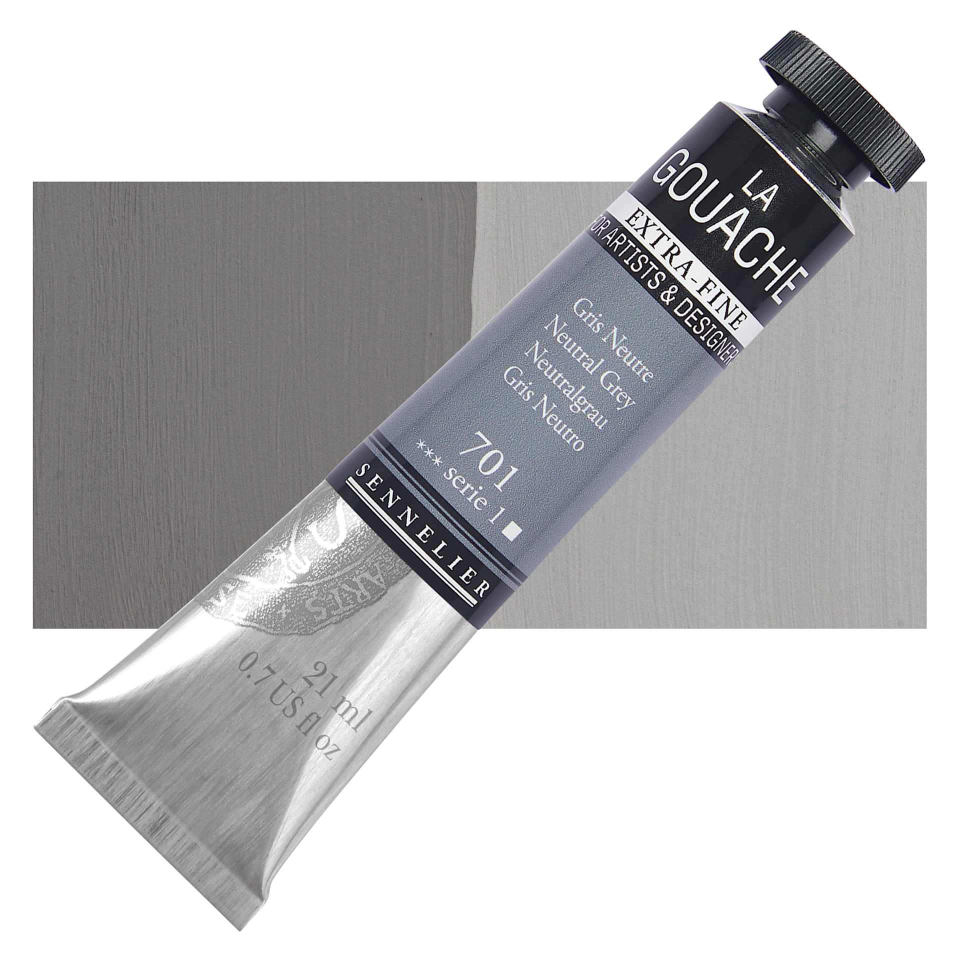 Sennelier Extra Fine Gouache - Neutral Grey, 21 ml Tube and swatch