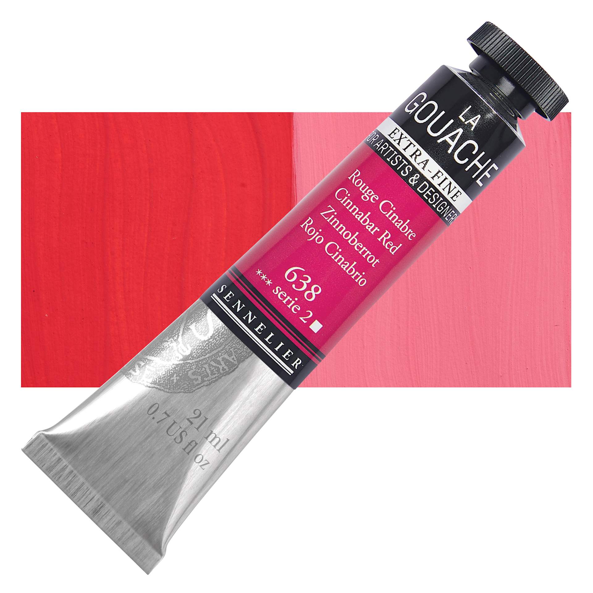 Sennelier Extra Fine Gouache - Cinnabar Red, 21 ml Tube and swatch