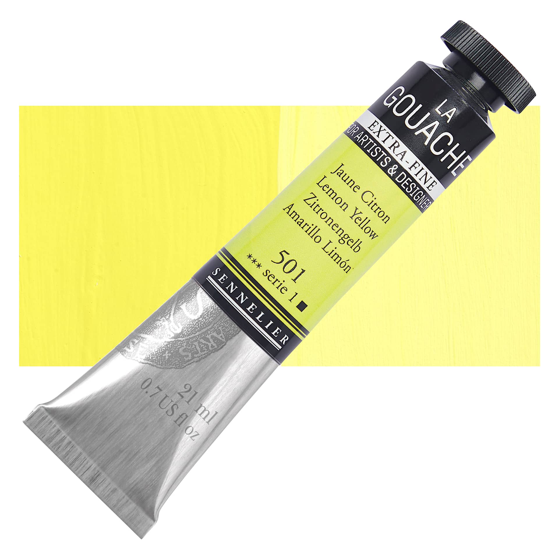 Sennelier Extra Fine Gouache - Lemon Yellow, 21 ml Tube and swatch