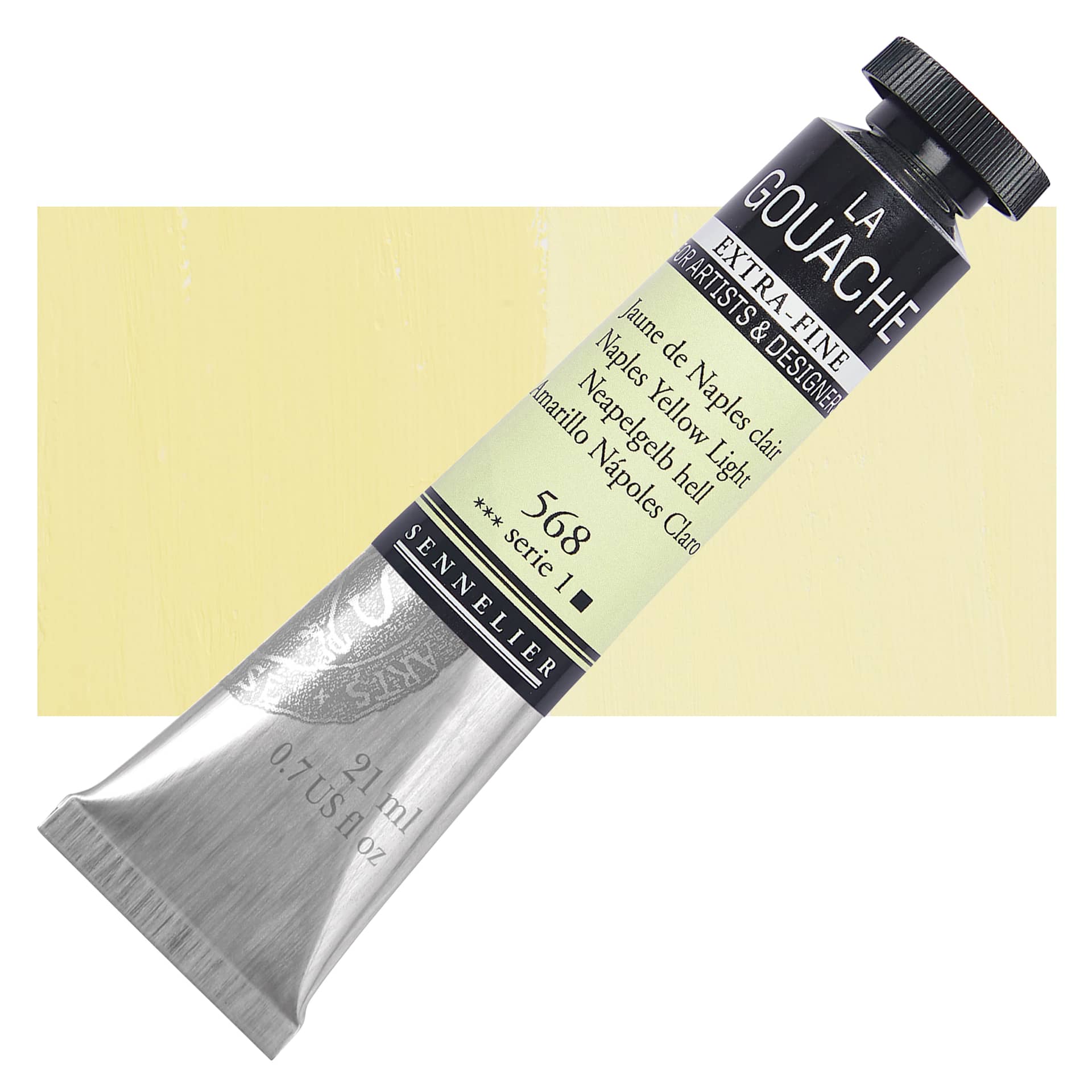 Sennelier Extra Fine Gouache - Naples Yellow Light, 21 ml Tube and swatch
