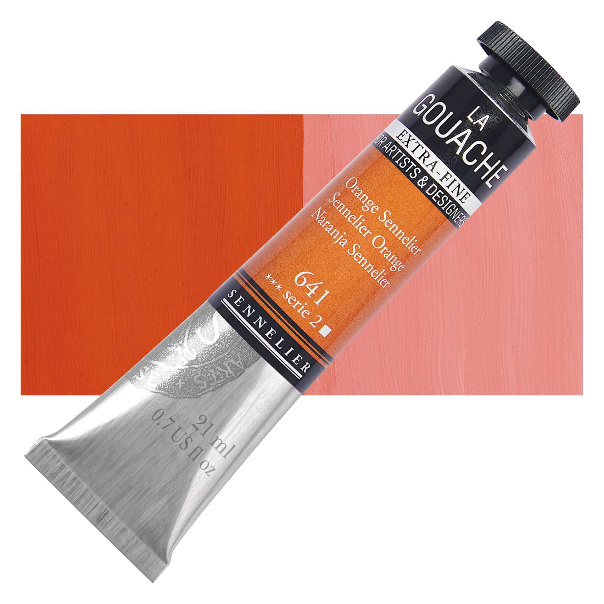 Sennelier Extra Fine Gouache - Sennelier Orange, 21 ml Tube and swatch