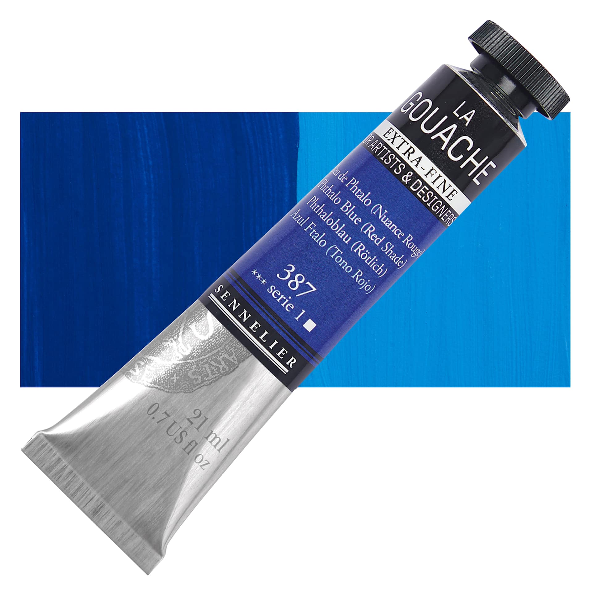 Sennelier Extra Fine Gouache - Phthalo Blue (Red Shade), 21 ml Tube and swatch