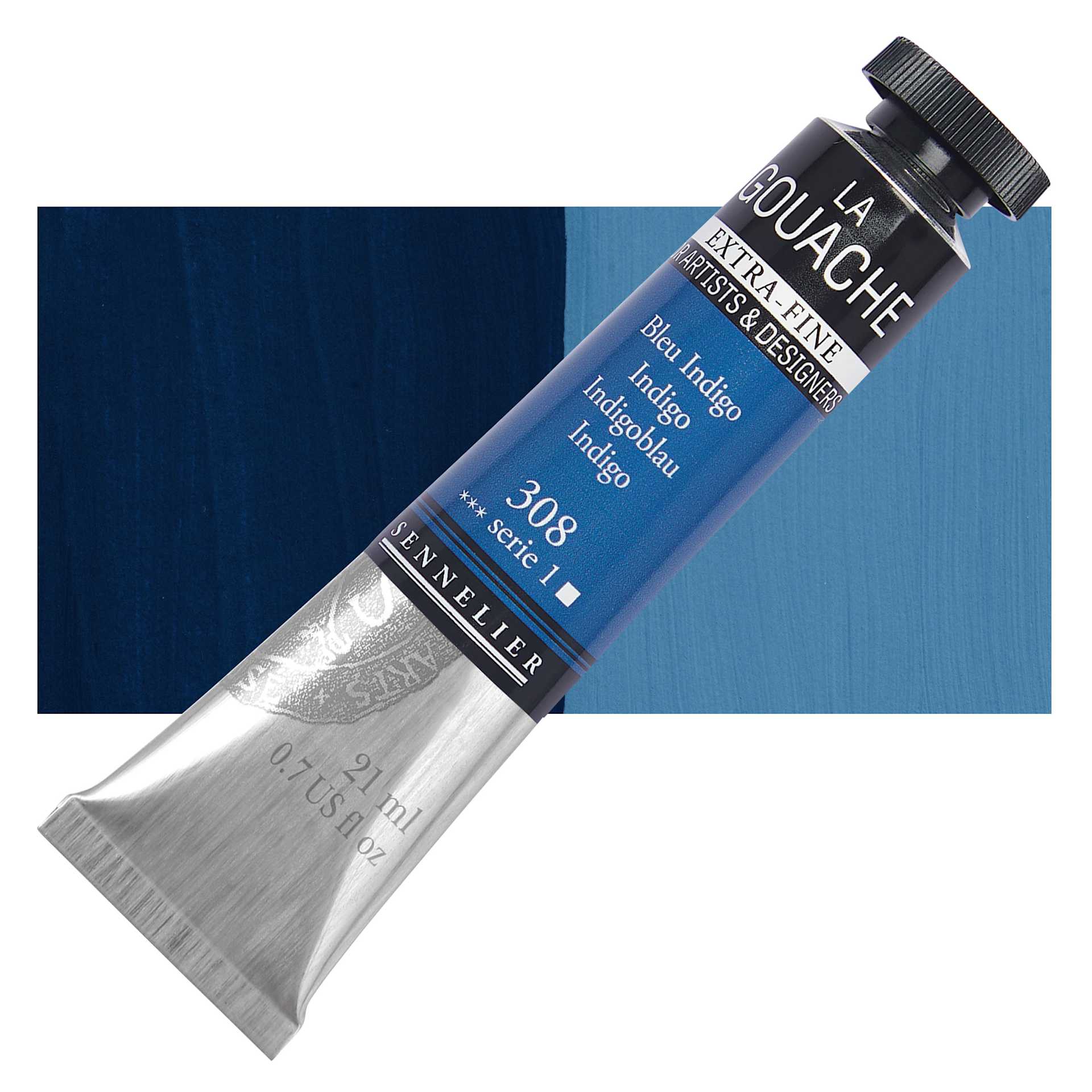 Sennelier Extra Fine Gouache - Indigo, 21 ml Tube and swatch