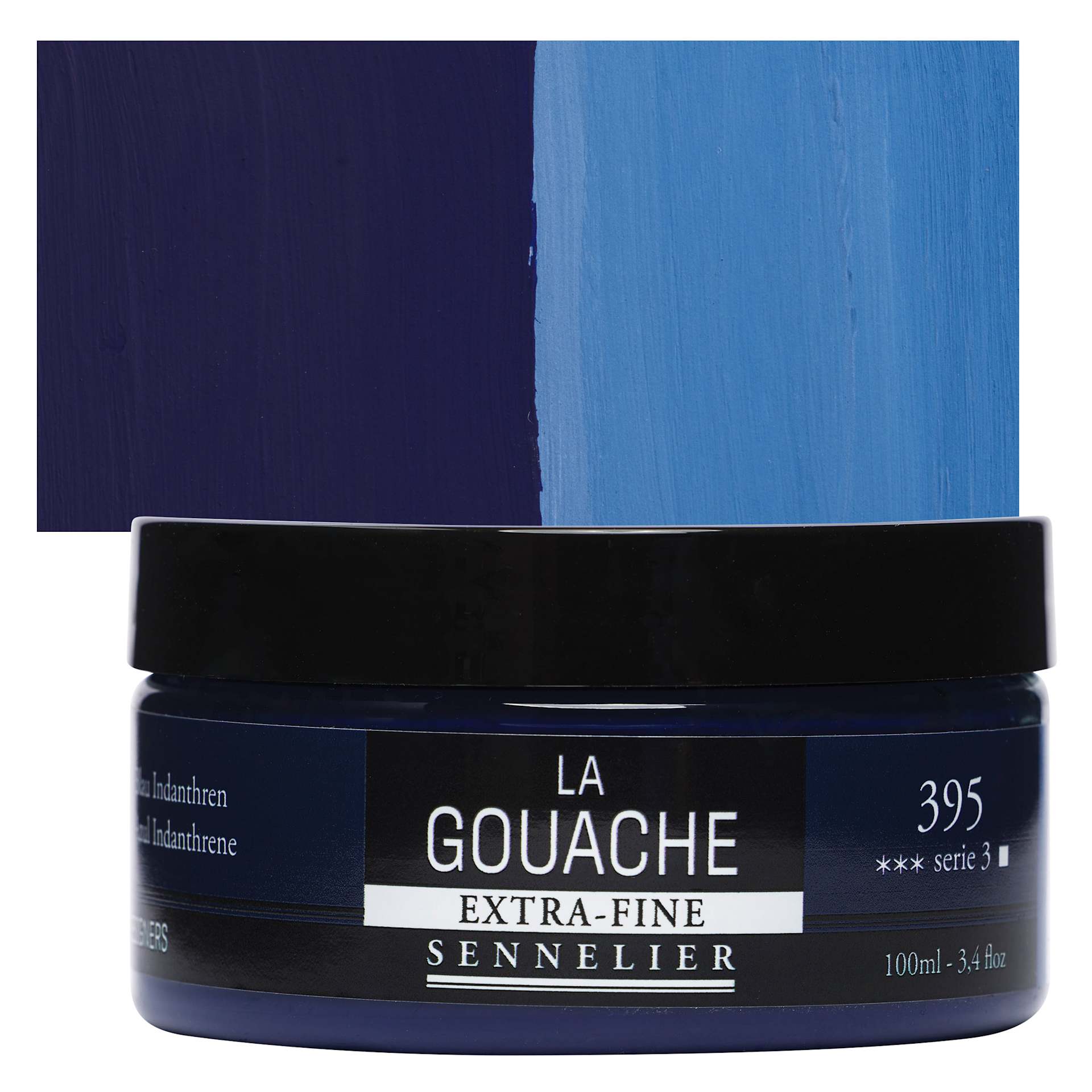 Sennelier Extra Fine Gouache - Blue Indanthrene, 100 ml Jar and swatch