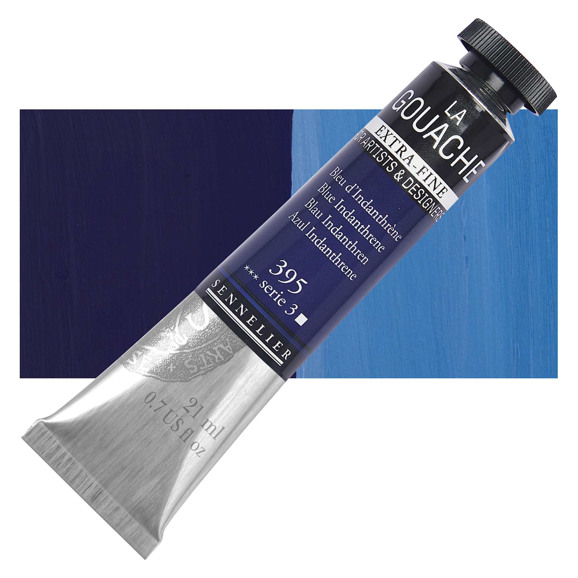 Sennelier Extra Fine Gouache - Blue Indanthrene, 21 ml Tube and swatch