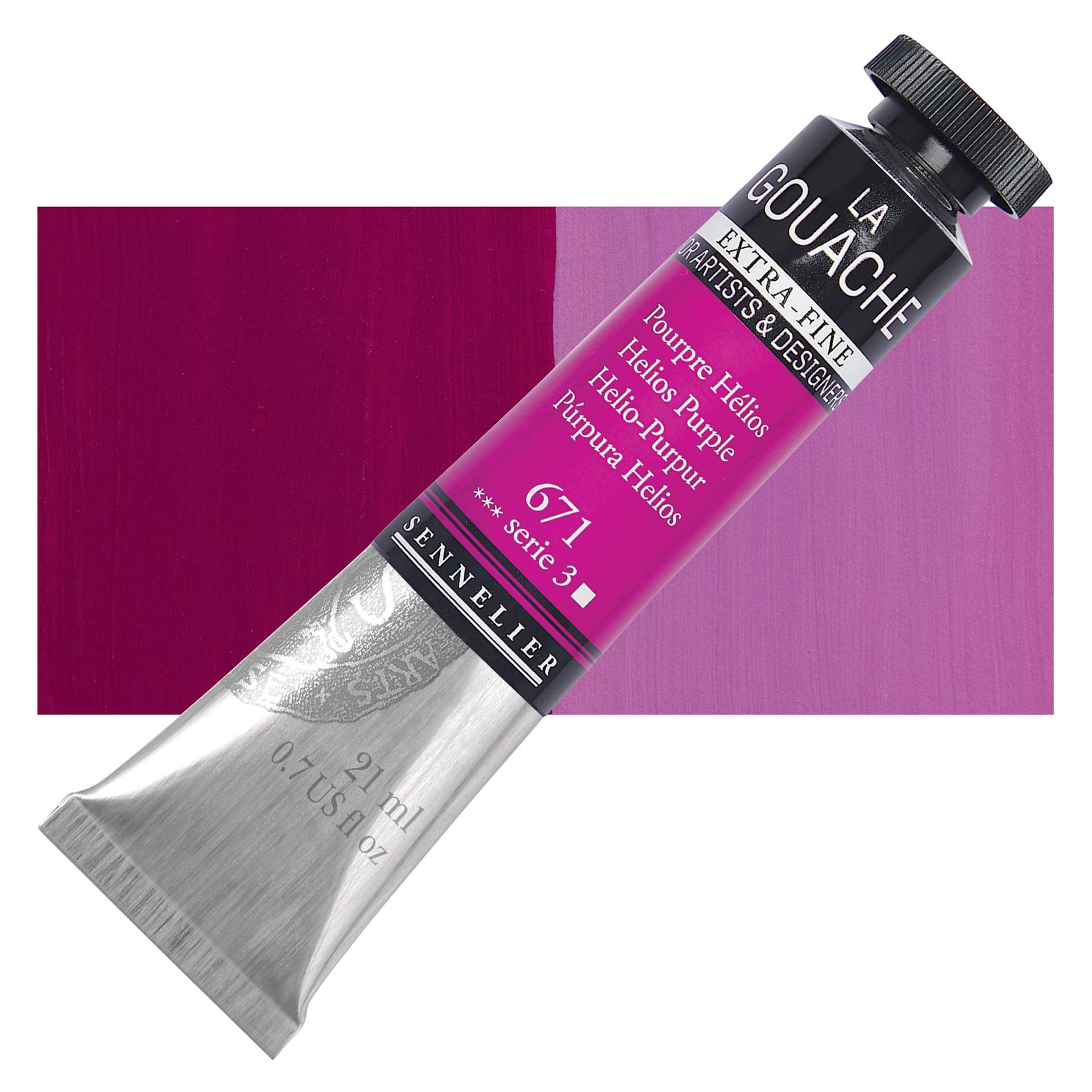 Sennelier Extra Fine Gouache - Helios Purple, 21 ml Tube and swatch